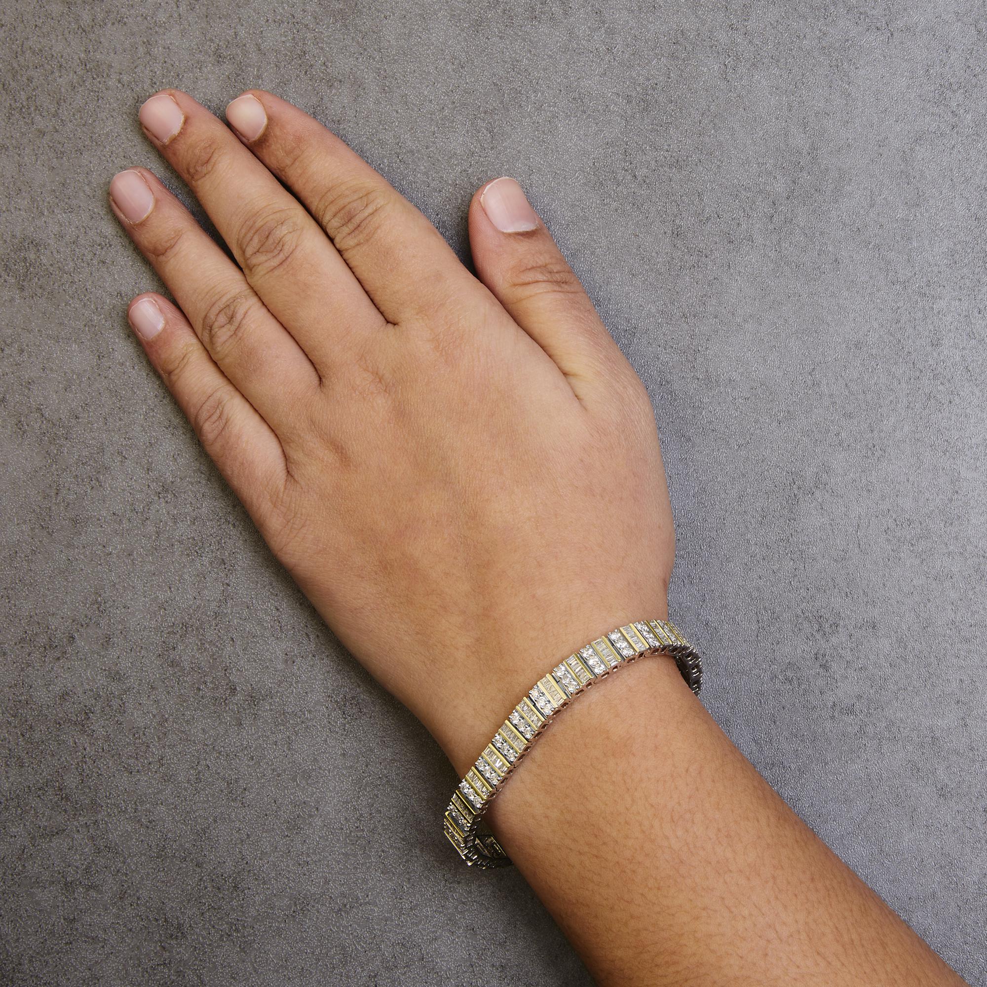 14k Yellow Gold Round And Baguette-cut Diamond Bracelet (5.50 Cttw, H-i Color, I1-i2 Clarity)