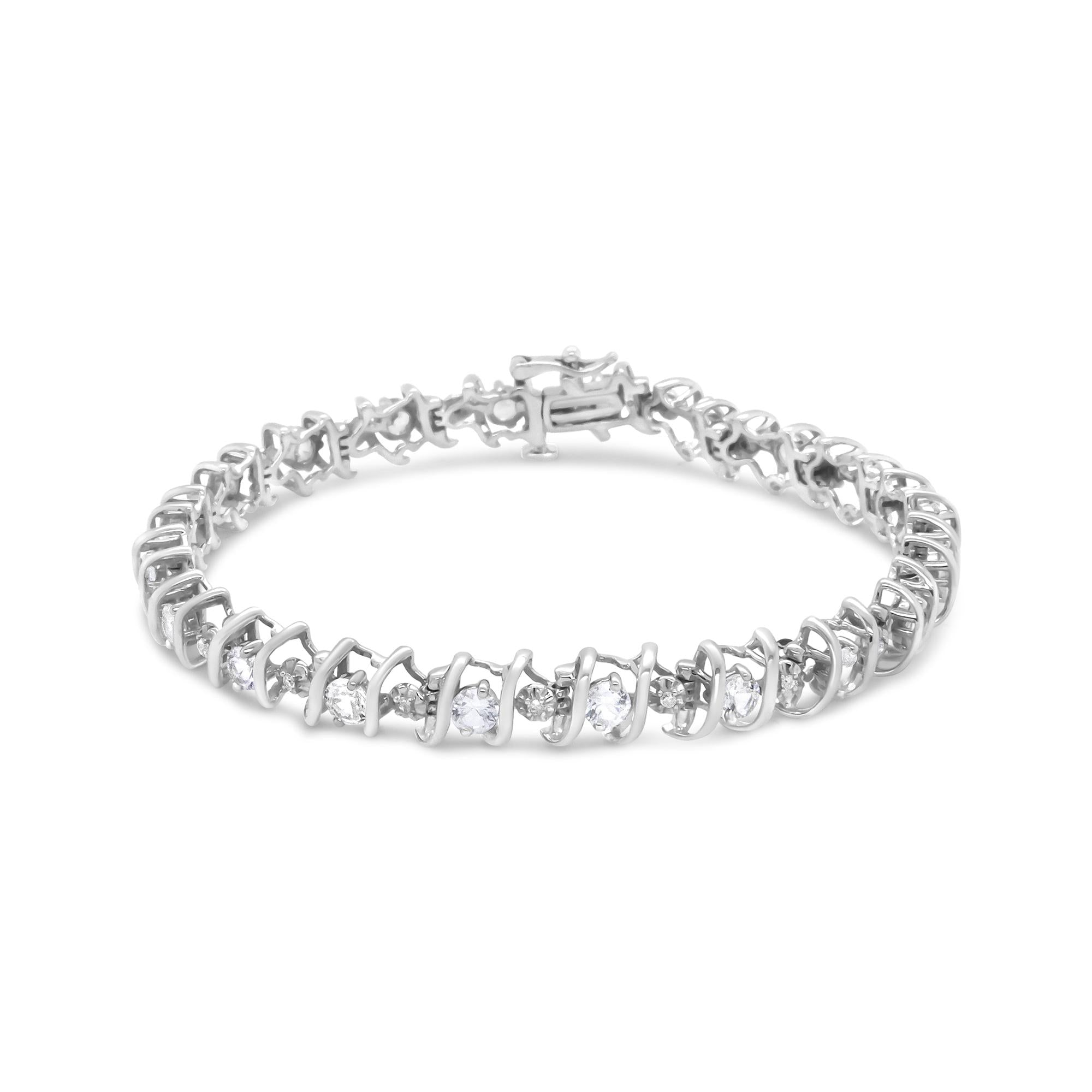 .925 Sterling Silver Lab-grown Birthstone And 1/6 Cttw Round Diamond Tennis Bracelet (h-i Color, I1-i2 Clarity)