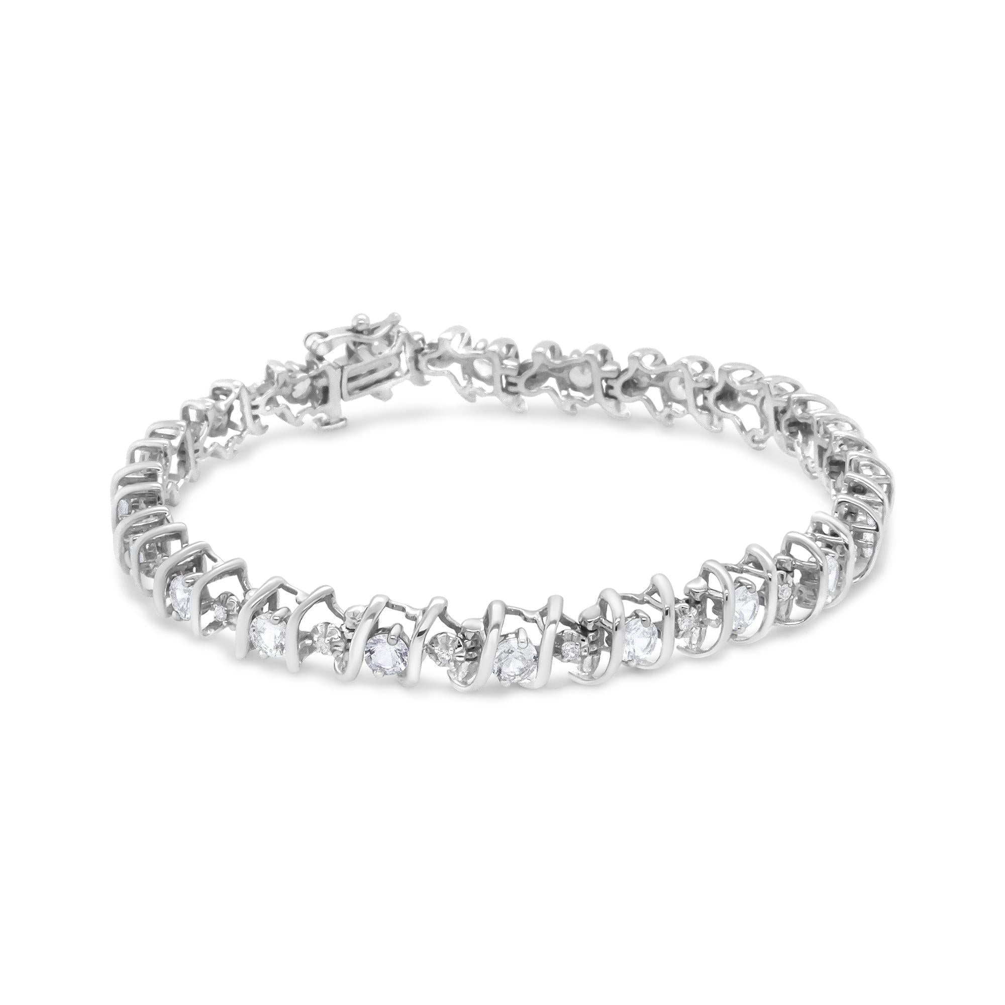 .925 Sterling Silver Lab-grown Birthstone And 1/6 Cttw Round Diamond Tennis Bracelet (h-i Color, I1-i2 Clarity)