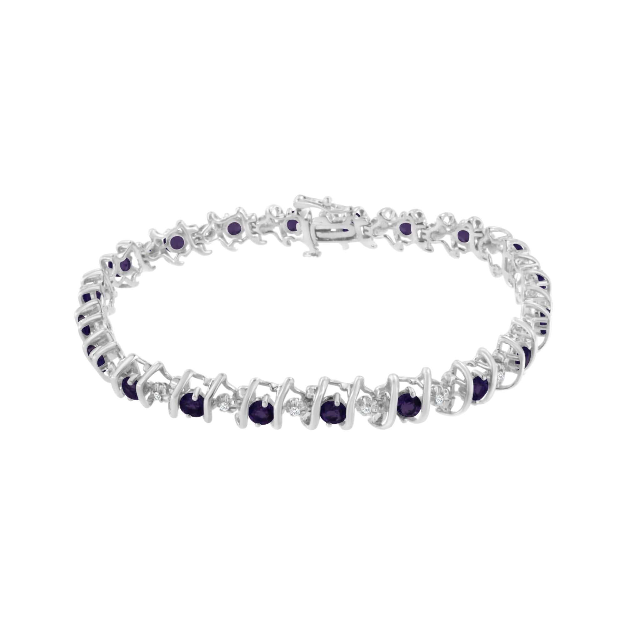 .925 Sterling Silver Lab-grown Birthstone And 1/6 Cttw Round Diamond Tennis Bracelet (h-i Color, I1-i2 Clarity)