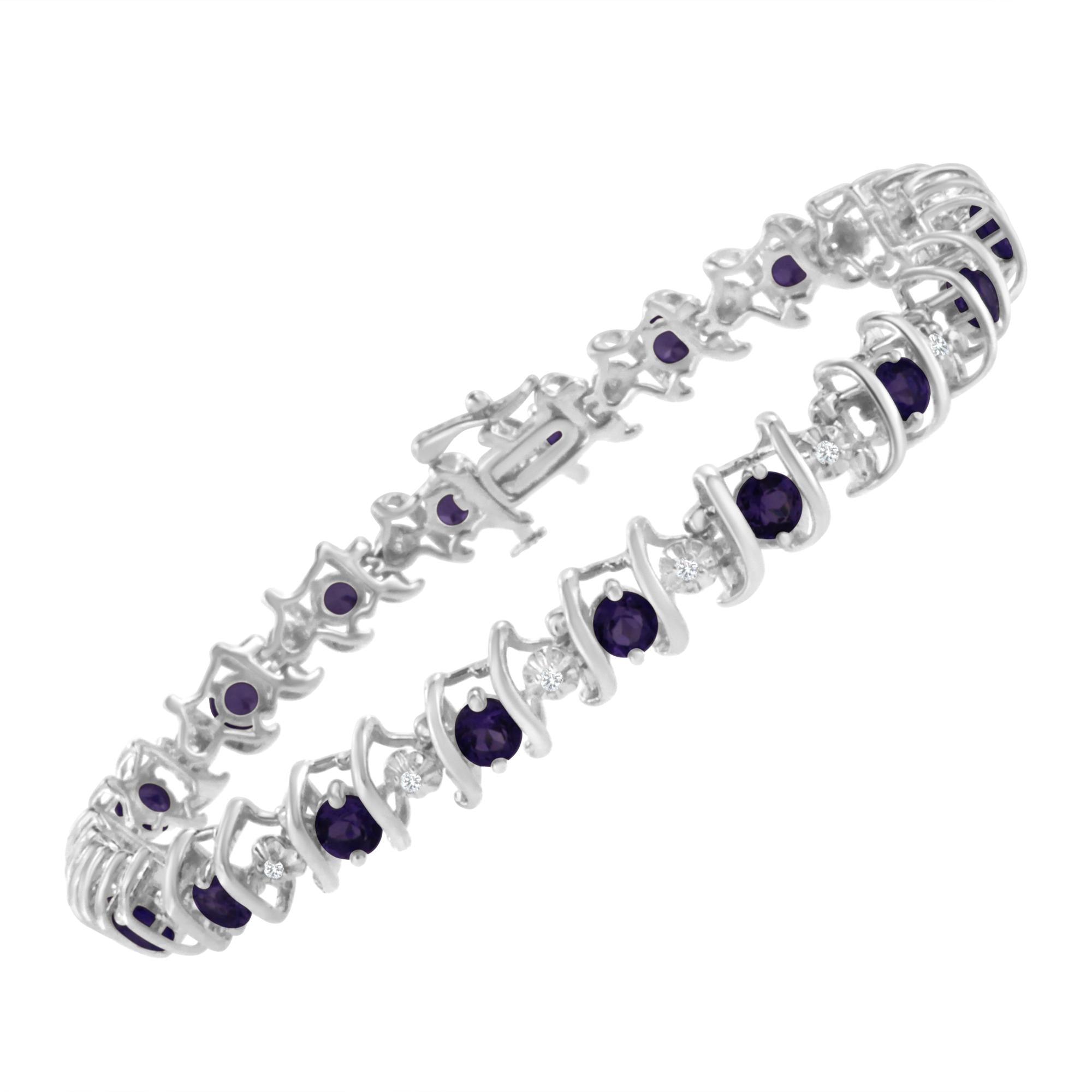 .925 Sterling Silver Lab-grown Birthstone And 1/6 Cttw Round Diamond Tennis Bracelet (h-i Color, I1-i2 Clarity)