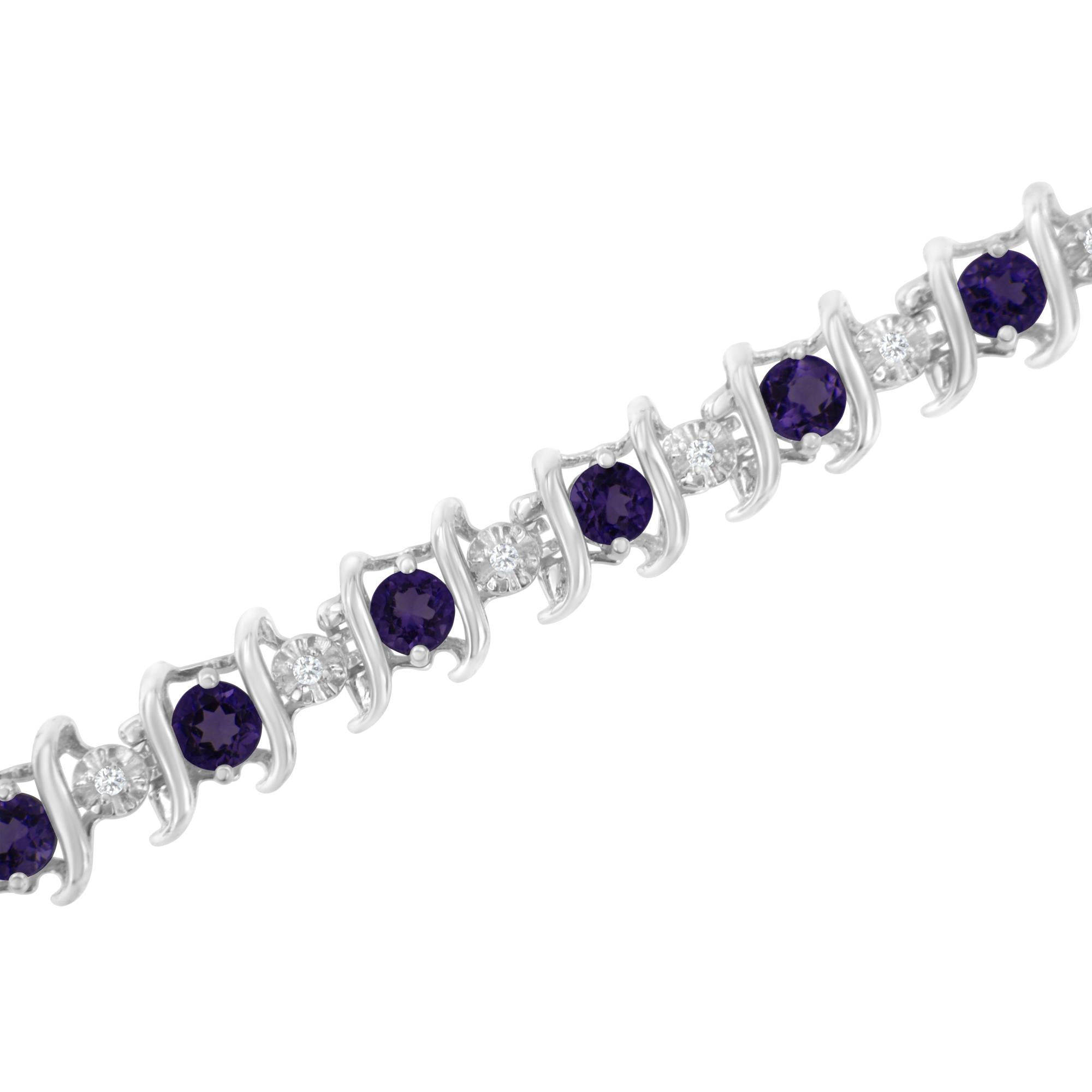 .925 Sterling Silver Lab-grown Birthstone And 1/6 Cttw Round Diamond Tennis Bracelet (h-i Color, I1-i2 Clarity)