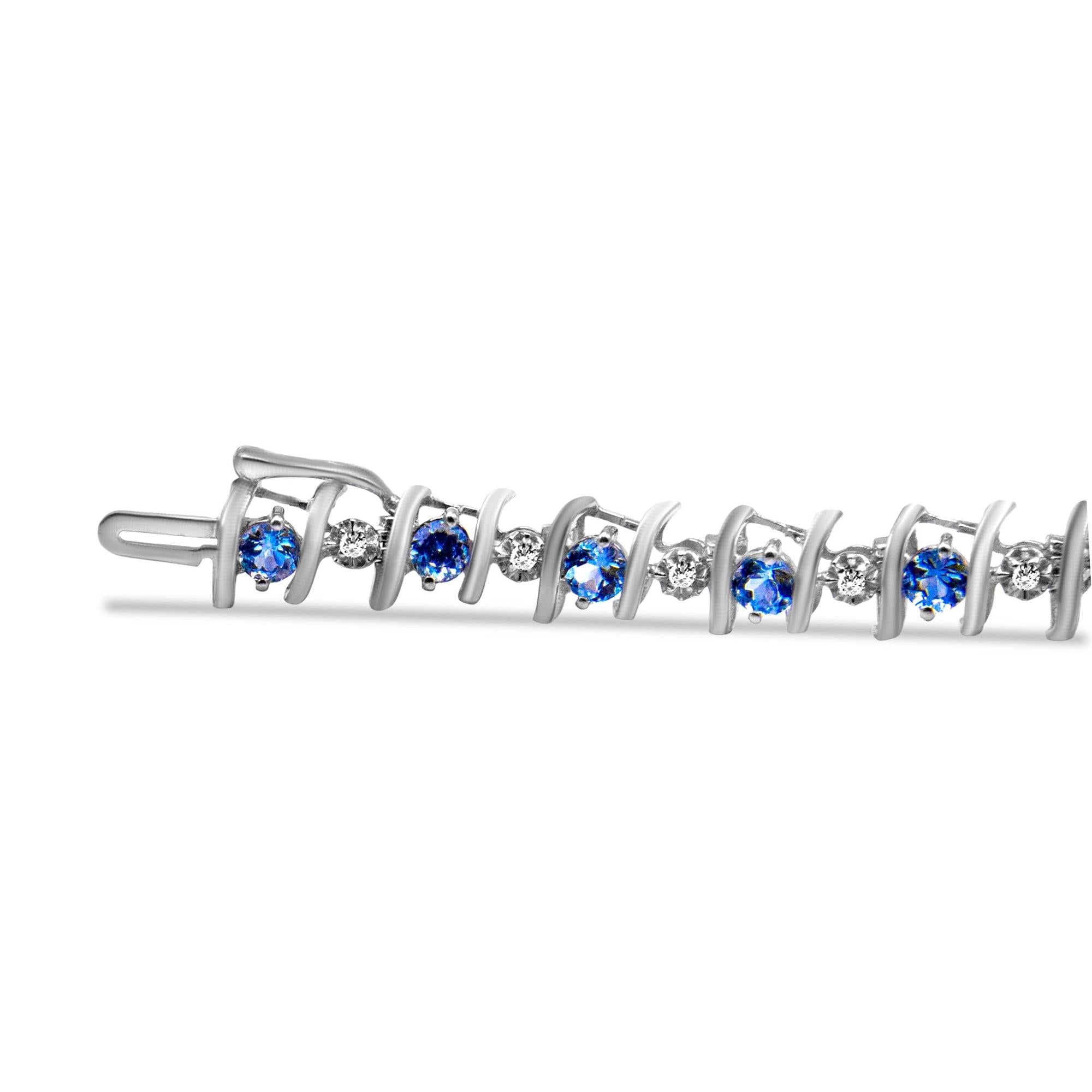 .925 Sterling Silver Lab-grown Birthstone And 1/6 Cttw Round Diamond Tennis Bracelet (h-i Color, I1-i2 Clarity)