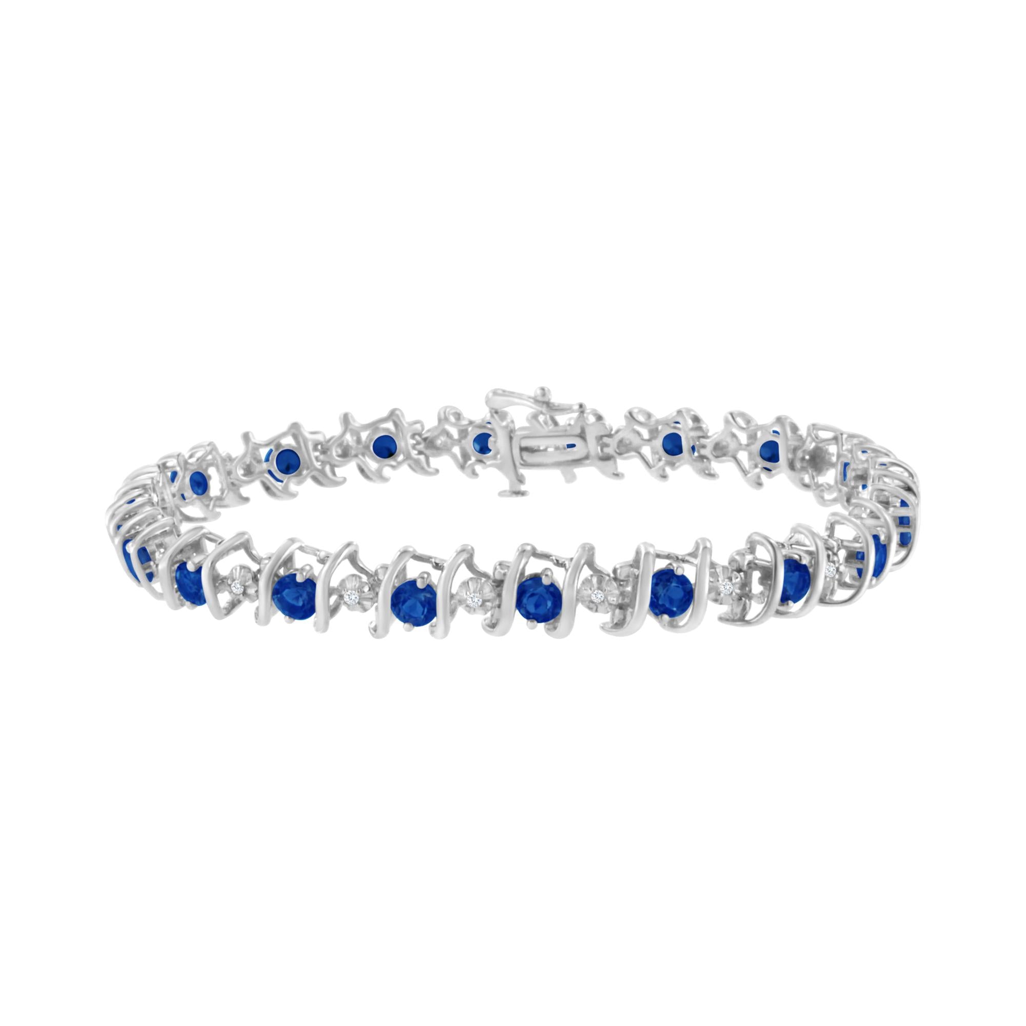 .925 Sterling Silver Lab-grown Birthstone And 1/6 Cttw Round Diamond Tennis Bracelet (h-i Color, I1-i2 Clarity)