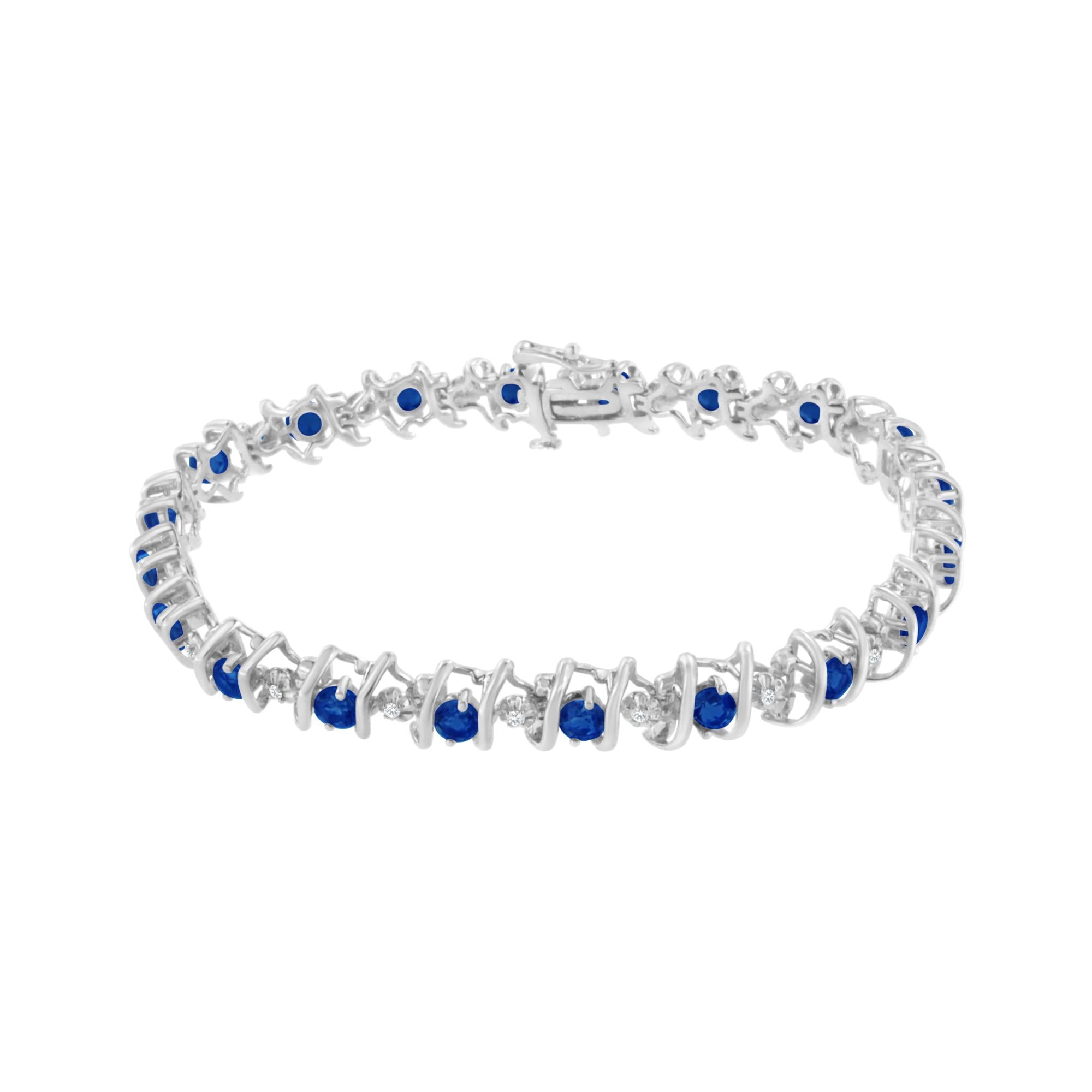 .925 Sterling Silver Lab-grown Birthstone And 1/6 Cttw Round Diamond Tennis Bracelet (h-i Color, I1-i2 Clarity)