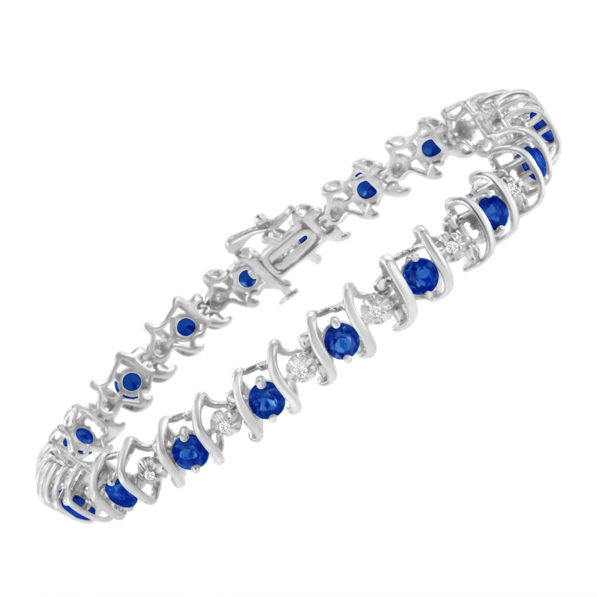.925 Sterling Silver Lab-grown Birthstone And 1/6 Cttw Round Diamond Tennis Bracelet (h-i Color, I1-i2 Clarity)