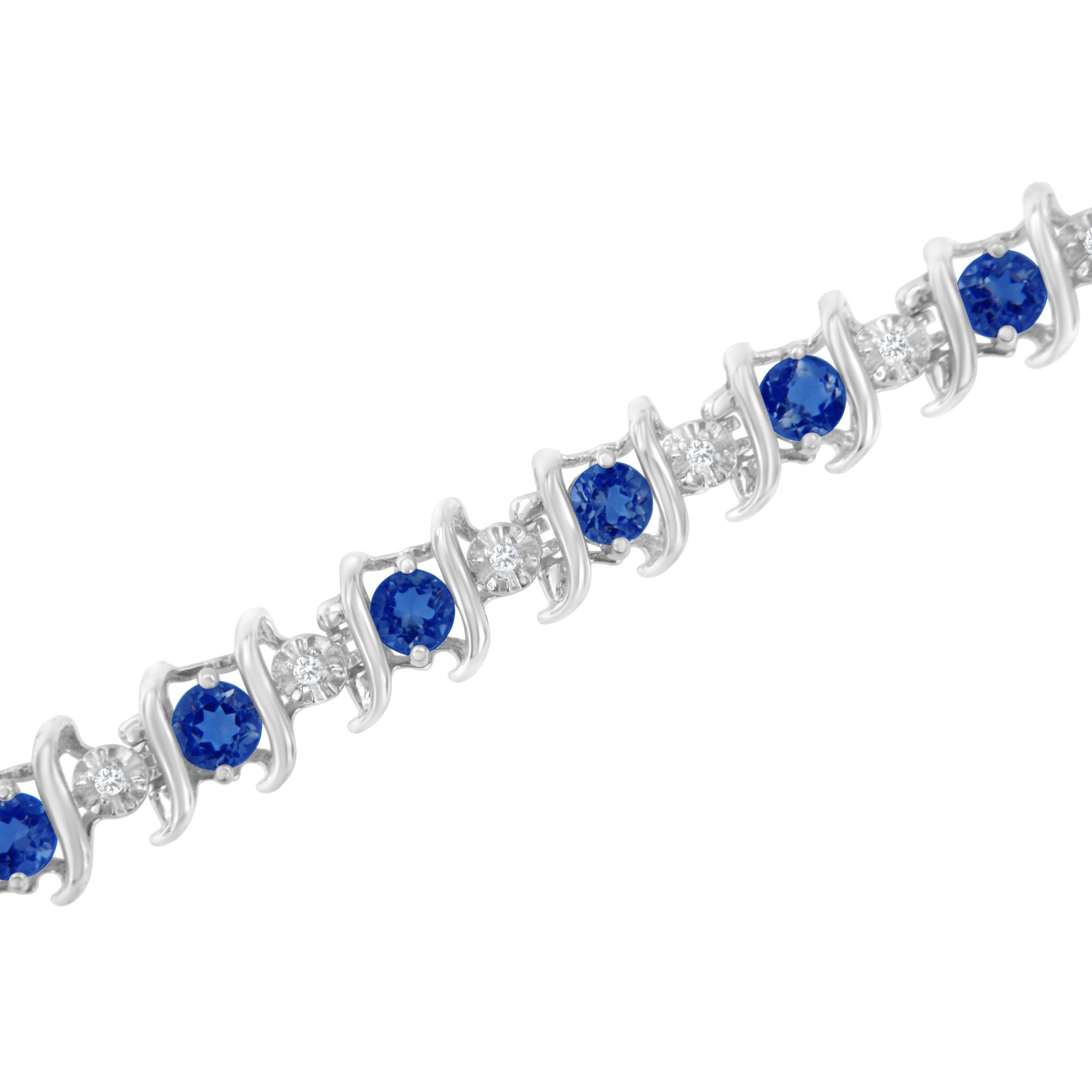 .925 Sterling Silver Lab-grown Birthstone And 1/6 Cttw Round Diamond Tennis Bracelet (h-i Color, I1-i2 Clarity)