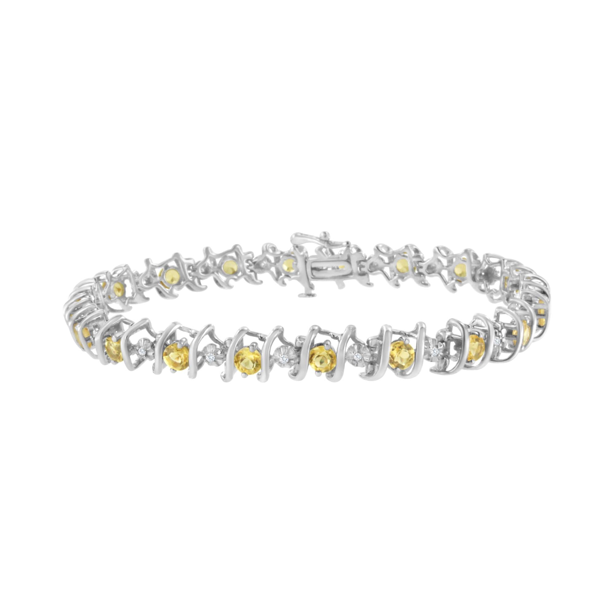 .925 Sterling Silver Lab-grown Birthstone And 1/6 Cttw Round Diamond Tennis Bracelet (h-i Color, I1-i2 Clarity)