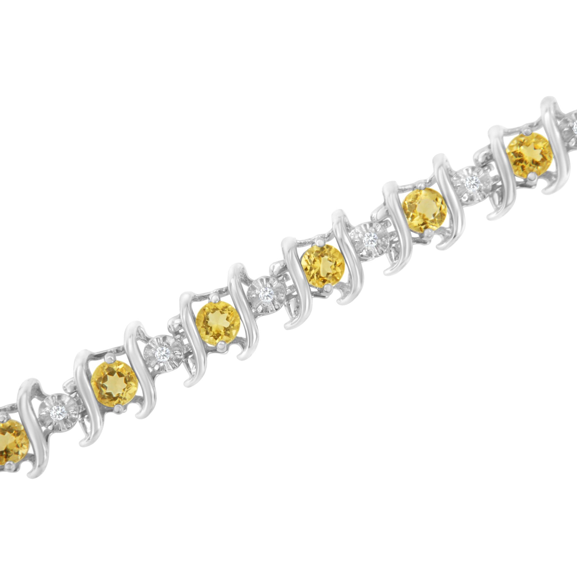 .925 Sterling Silver Lab-grown Birthstone And 1/6 Cttw Round Diamond Tennis Bracelet (h-i Color, I1-i2 Clarity)