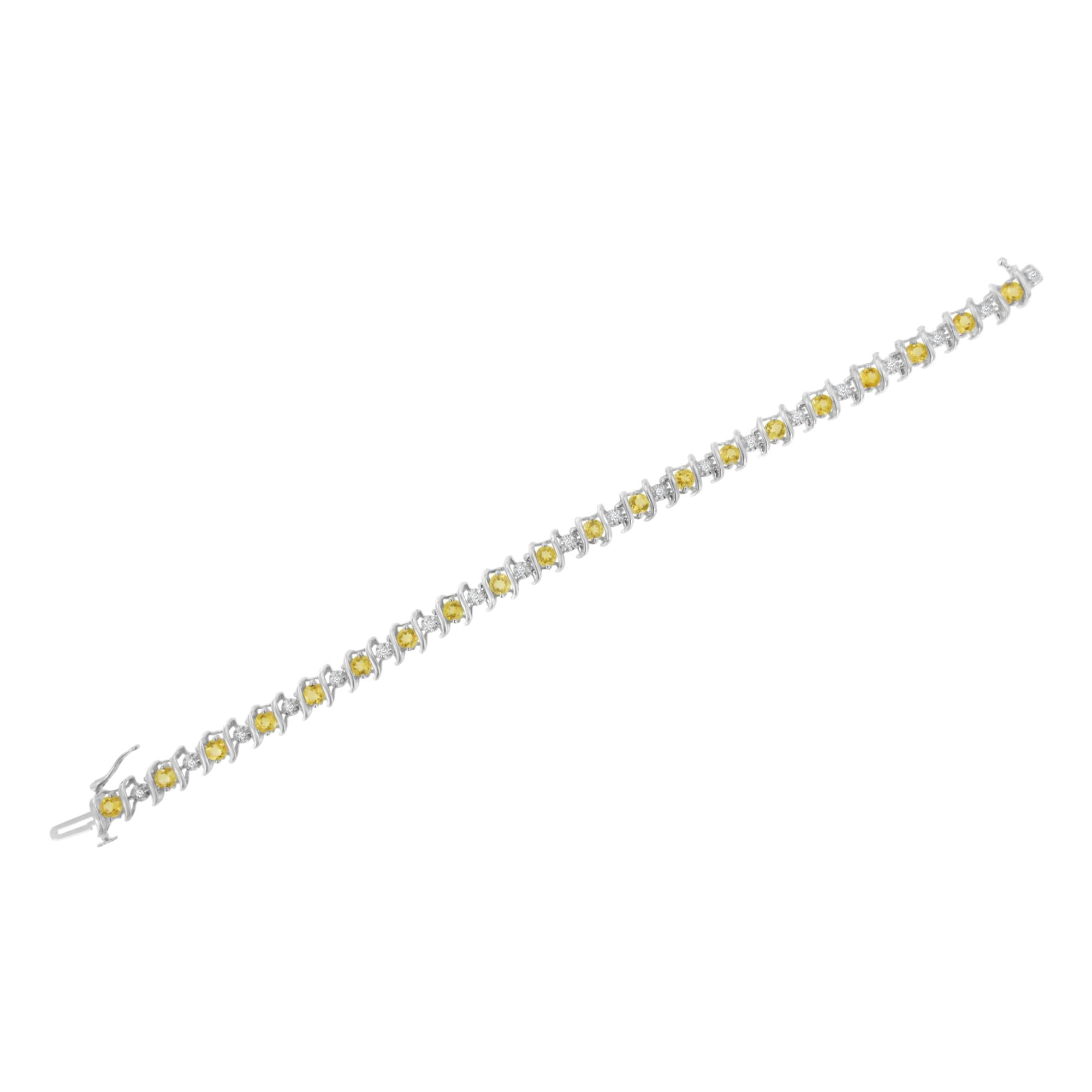 .925 Sterling Silver Lab-grown Birthstone And 1/6 Cttw Round Diamond Tennis Bracelet (h-i Color, I1-i2 Clarity)