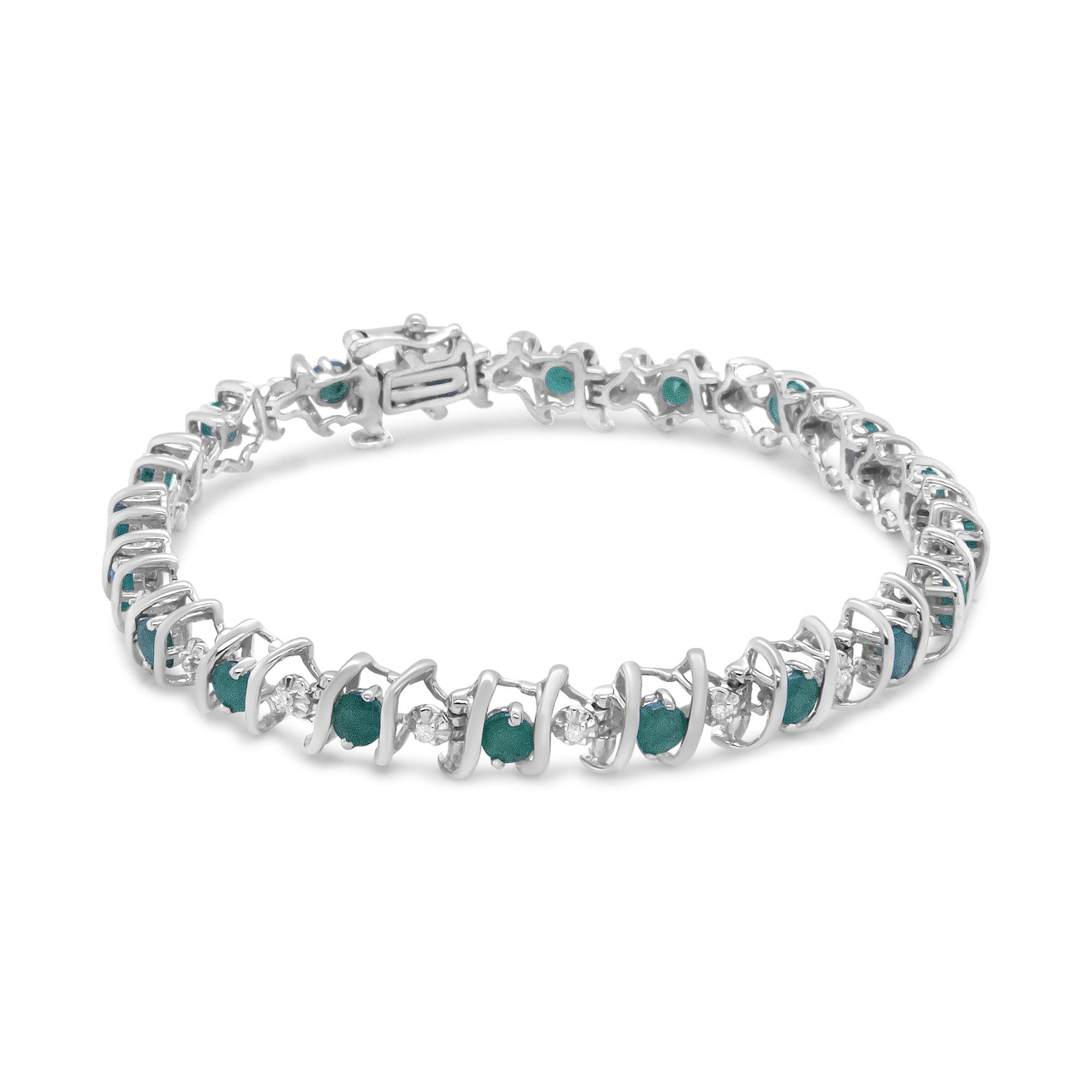 .925 Sterling Silver Lab-grown Birthstone And 1/6 Cttw Round Diamond Tennis Bracelet (h-i Color, I1-i2 Clarity)