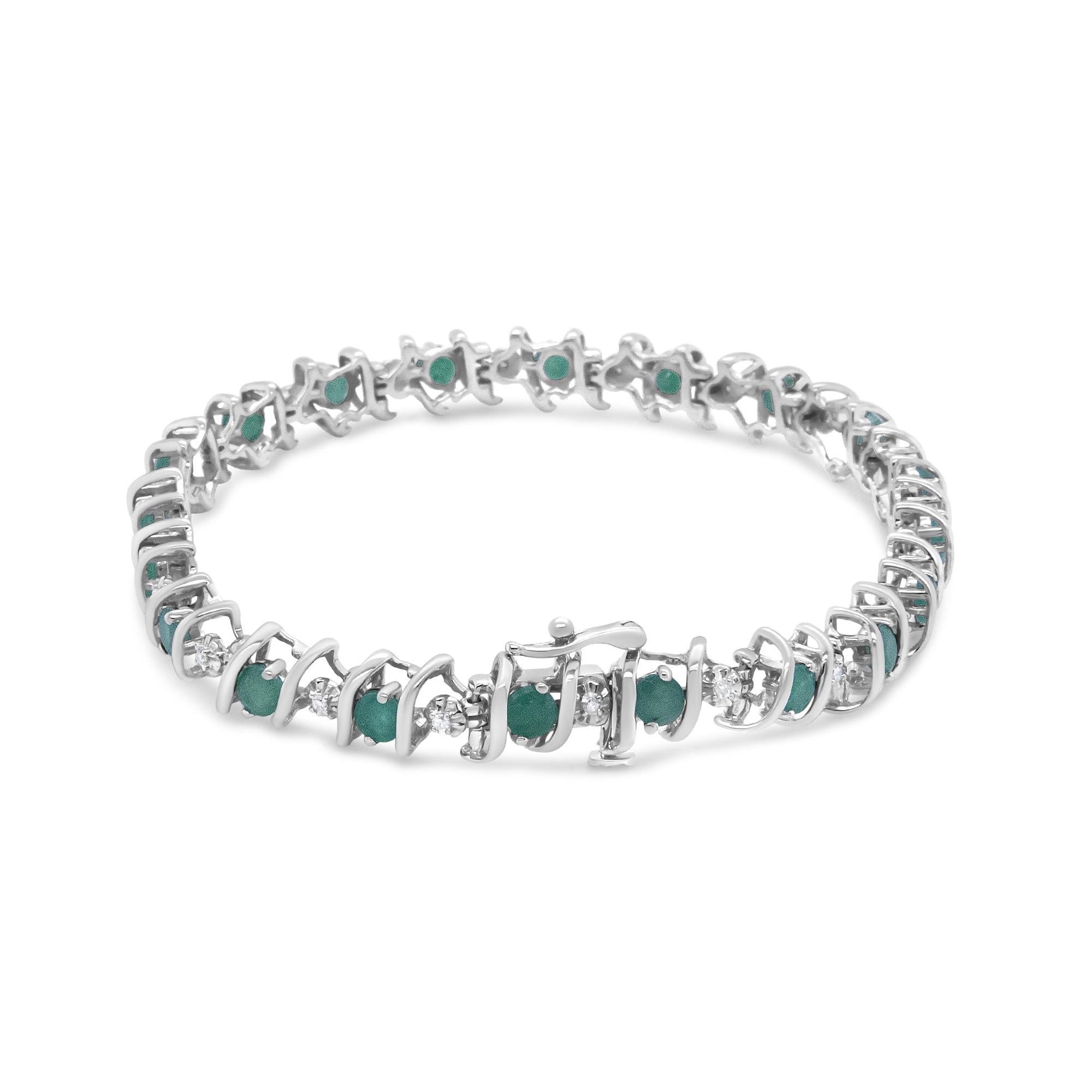.925 Sterling Silver Lab-grown Birthstone And 1/6 Cttw Round Diamond Tennis Bracelet (h-i Color, I1-i2 Clarity)