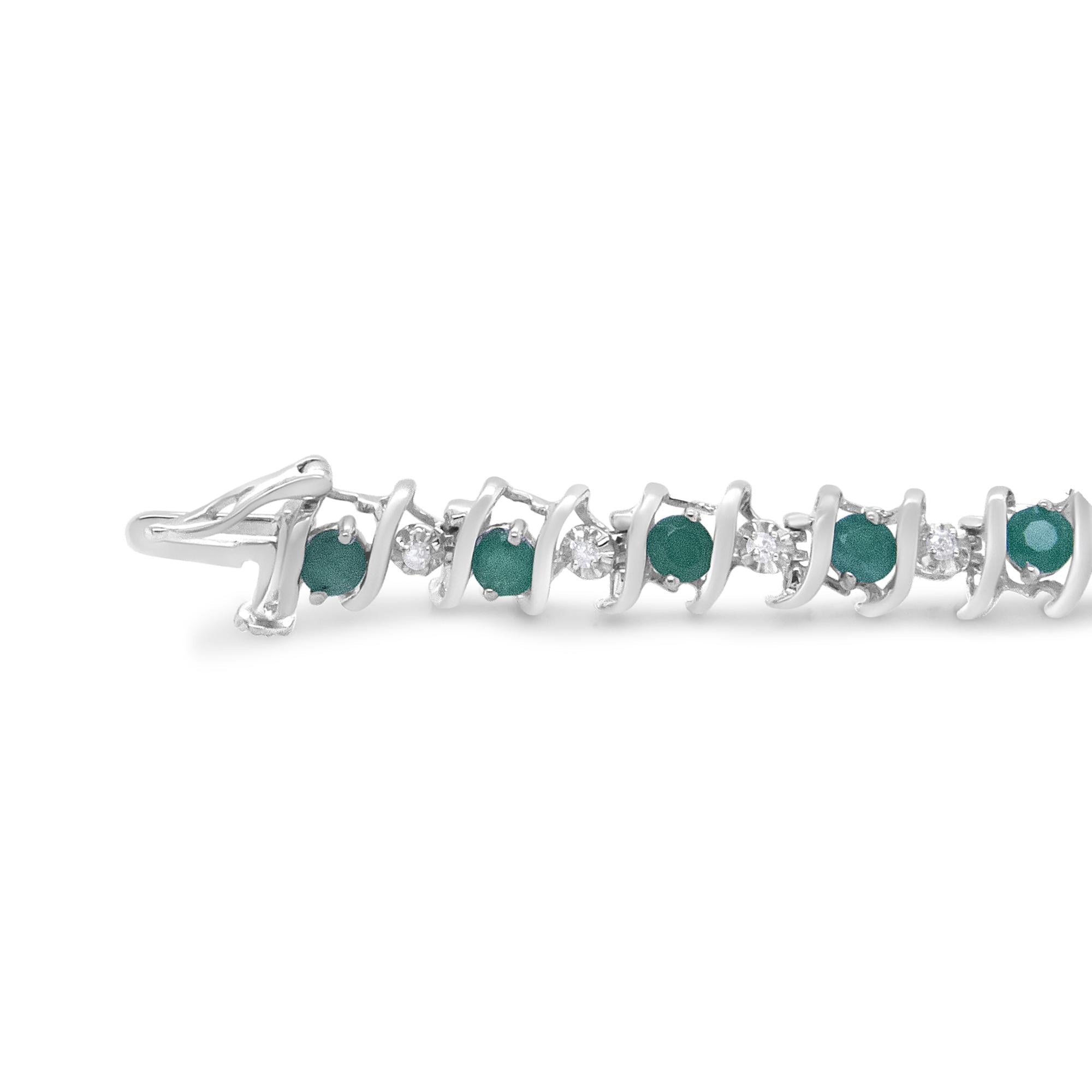 .925 Sterling Silver Lab-grown Birthstone And 1/6 Cttw Round Diamond Tennis Bracelet (h-i Color, I1-i2 Clarity)