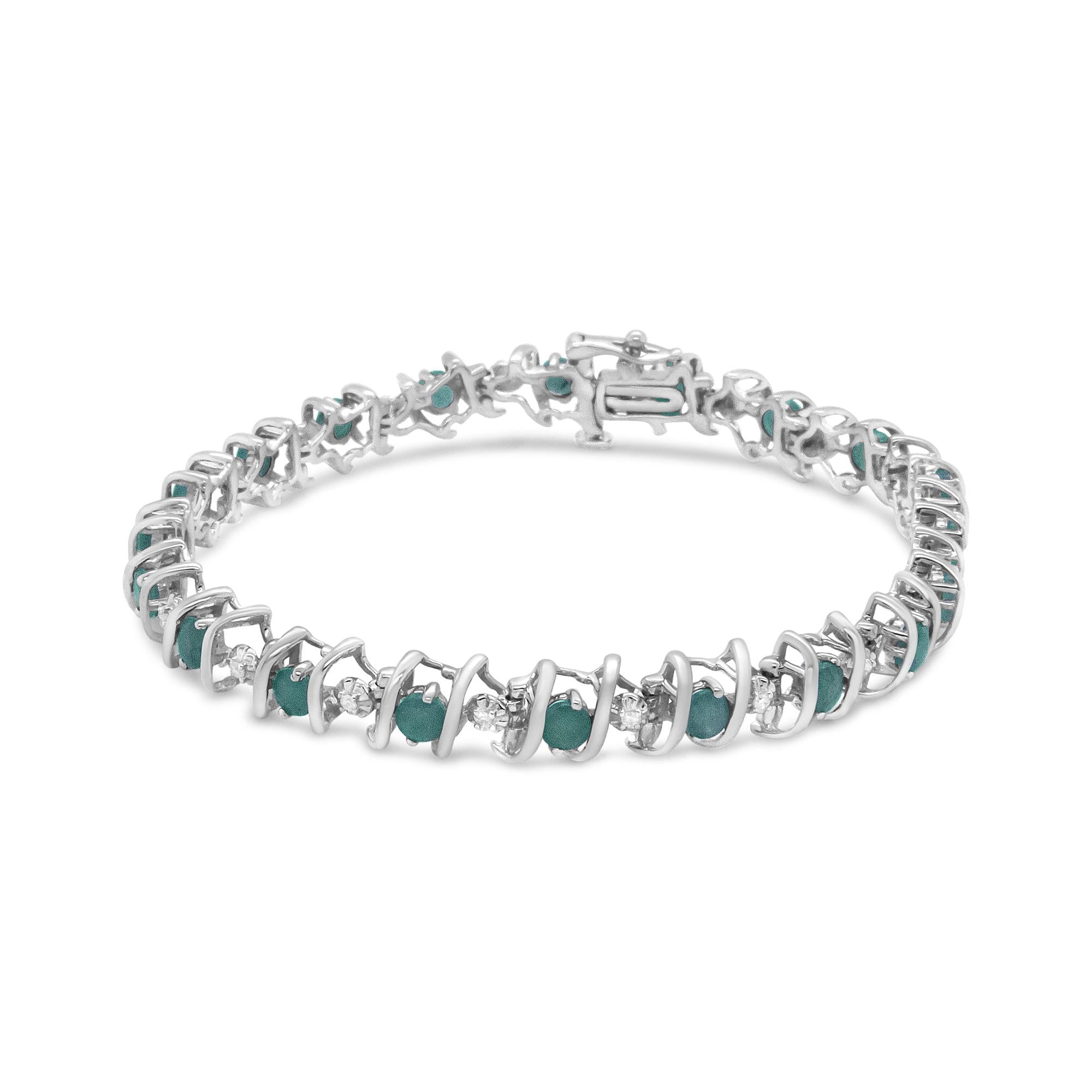.925 Sterling Silver Lab-grown Birthstone And 1/6 Cttw Round Diamond Tennis Bracelet (h-i Color, I1-i2 Clarity)