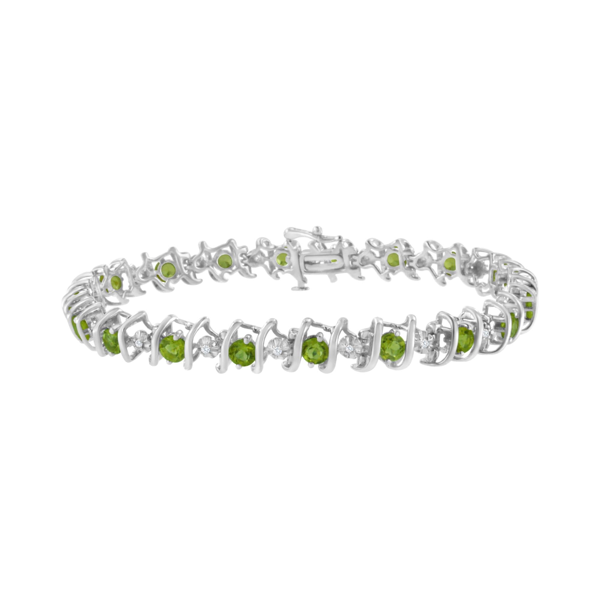 .925 Sterling Silver Lab-grown Birthstone And 1/6 Cttw Round Diamond Tennis Bracelet (h-i Color, I1-i2 Clarity)