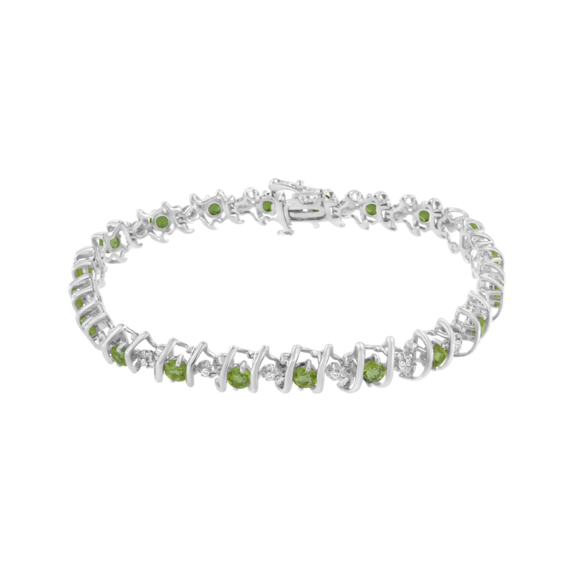 .925 Sterling Silver Lab-grown Birthstone And 1/6 Cttw Round Diamond Tennis Bracelet (h-i Color, I1-i2 Clarity)