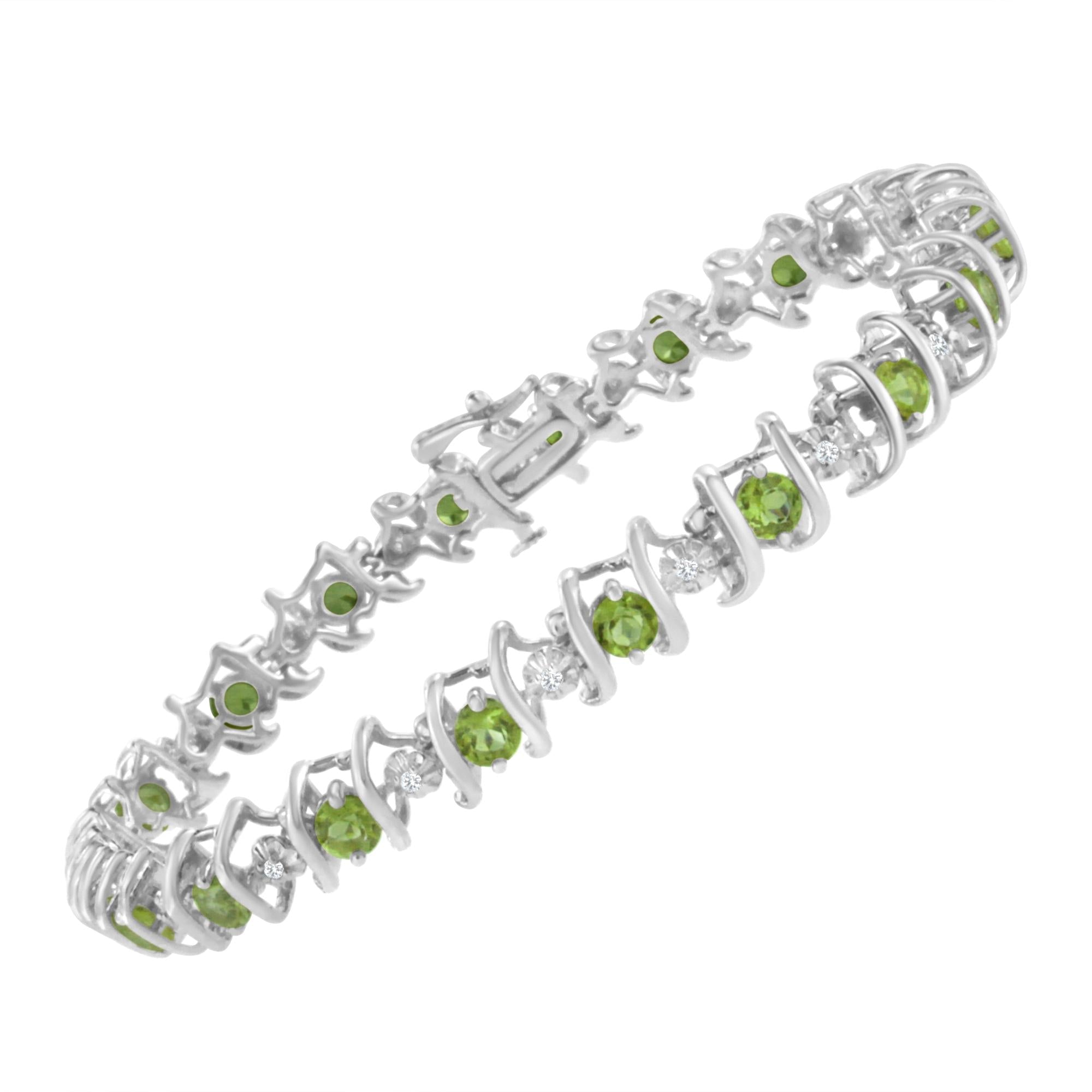 .925 Sterling Silver Lab-grown Birthstone And 1/6 Cttw Round Diamond Tennis Bracelet (h-i Color, I1-i2 Clarity)