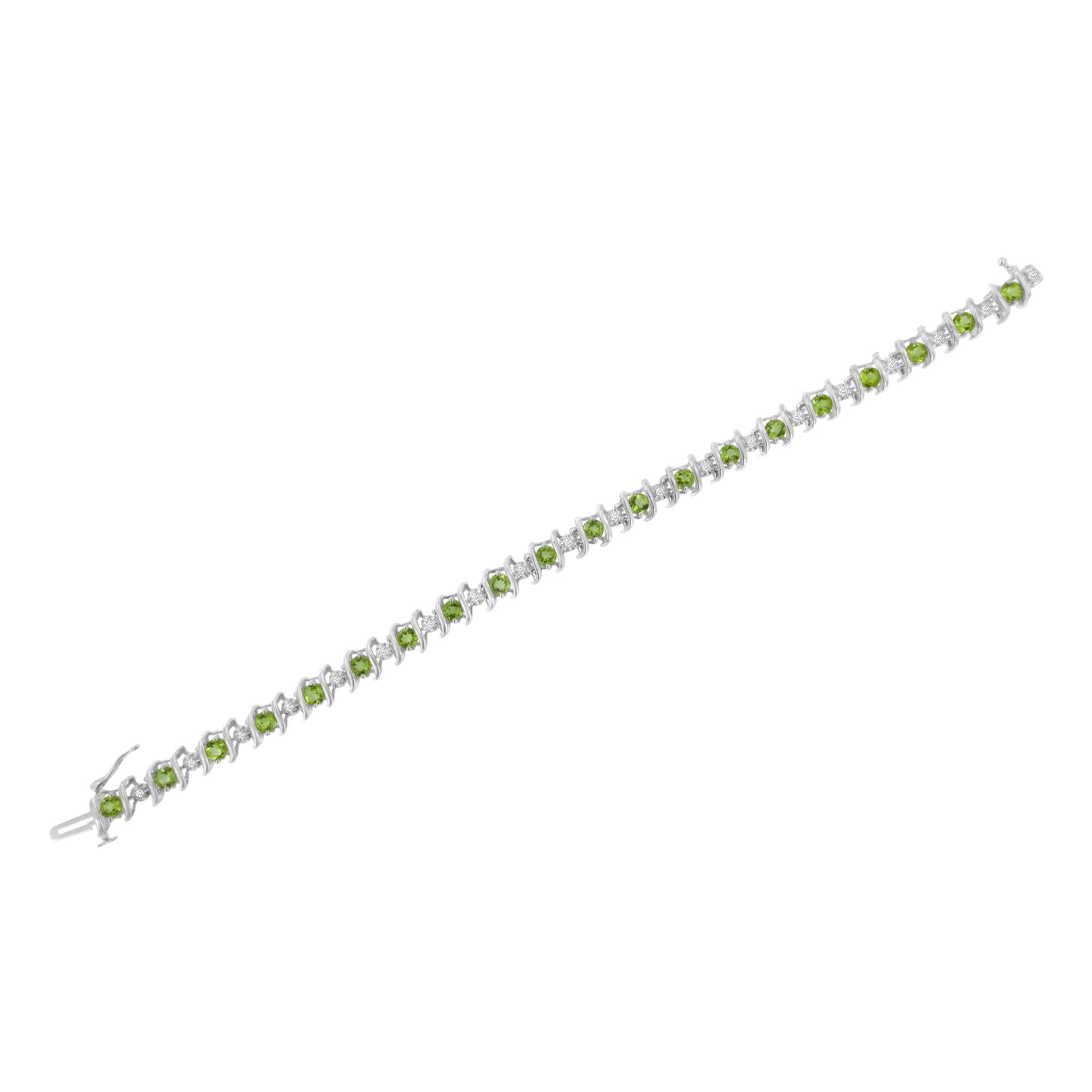 .925 Sterling Silver Lab-grown Birthstone And 1/6 Cttw Round Diamond Tennis Bracelet (h-i Color, I1-i2 Clarity)