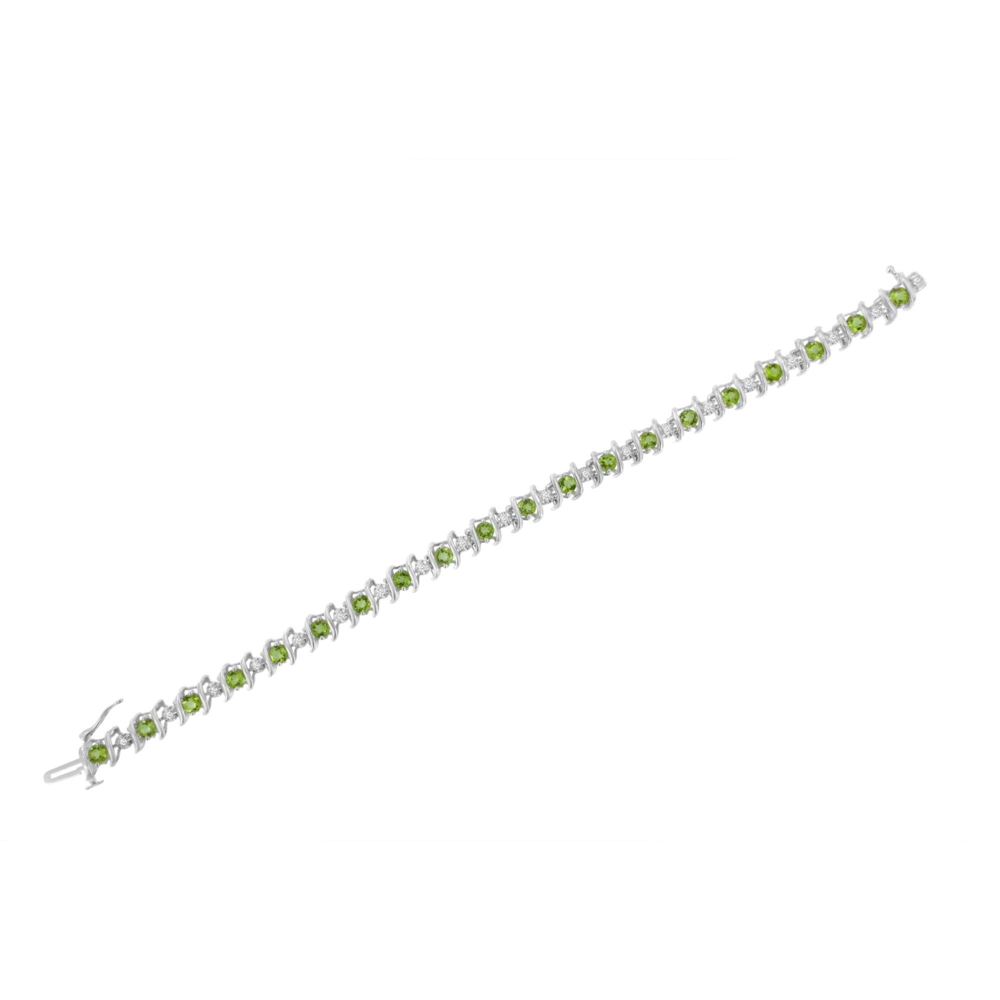 .925 Sterling Silver Lab-grown Birthstone And 1/6 Cttw Round Diamond Tennis Bracelet (h-i Color, I1-i2 Clarity)