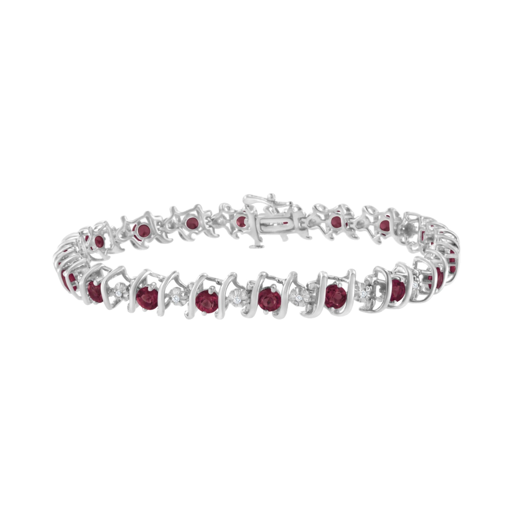 .925 Sterling Silver Lab-grown Birthstone And 1/6 Cttw Round Diamond Tennis Bracelet (h-i Color, I1-i2 Clarity)