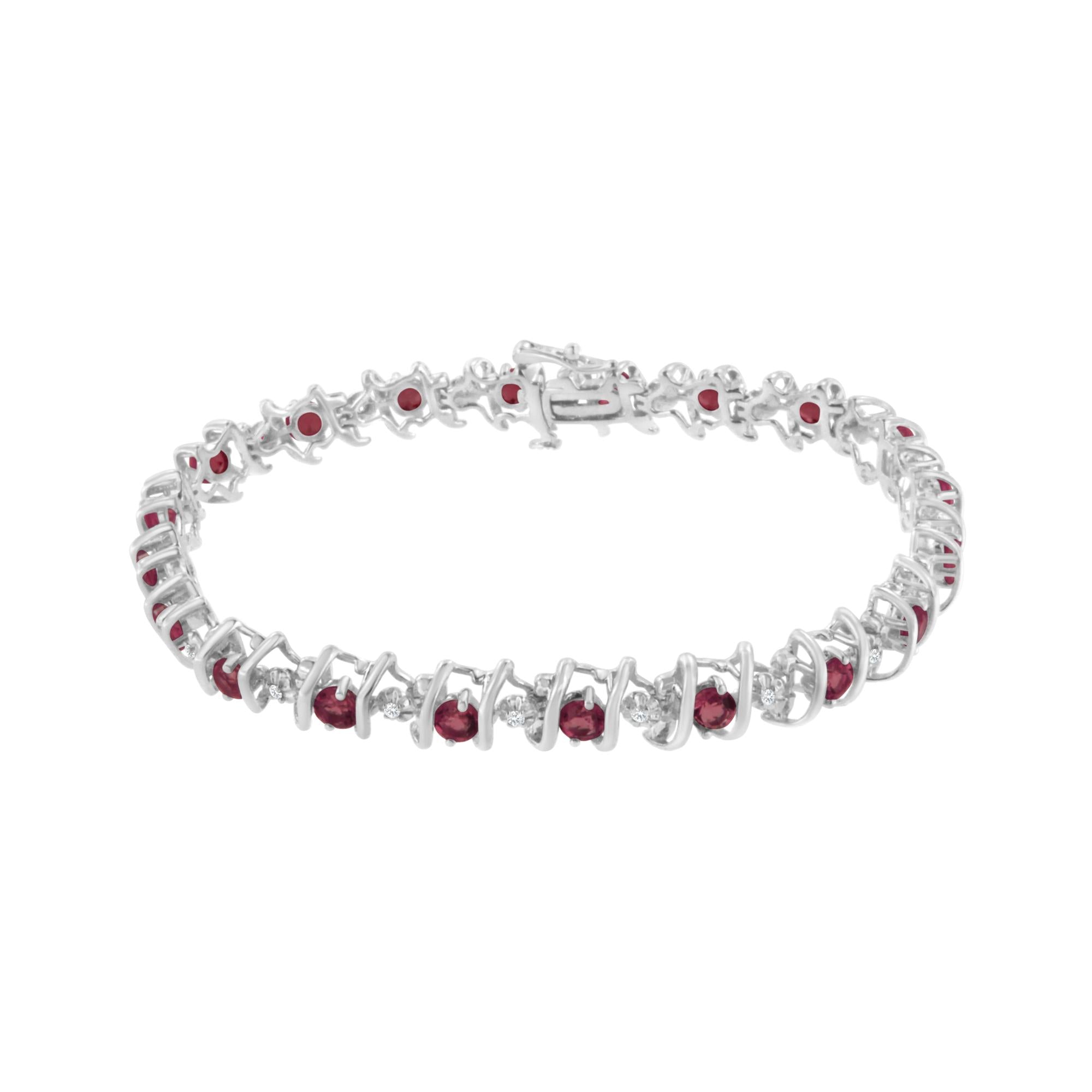 .925 Sterling Silver Lab-grown Birthstone And 1/6 Cttw Round Diamond Tennis Bracelet (h-i Color, I1-i2 Clarity)
