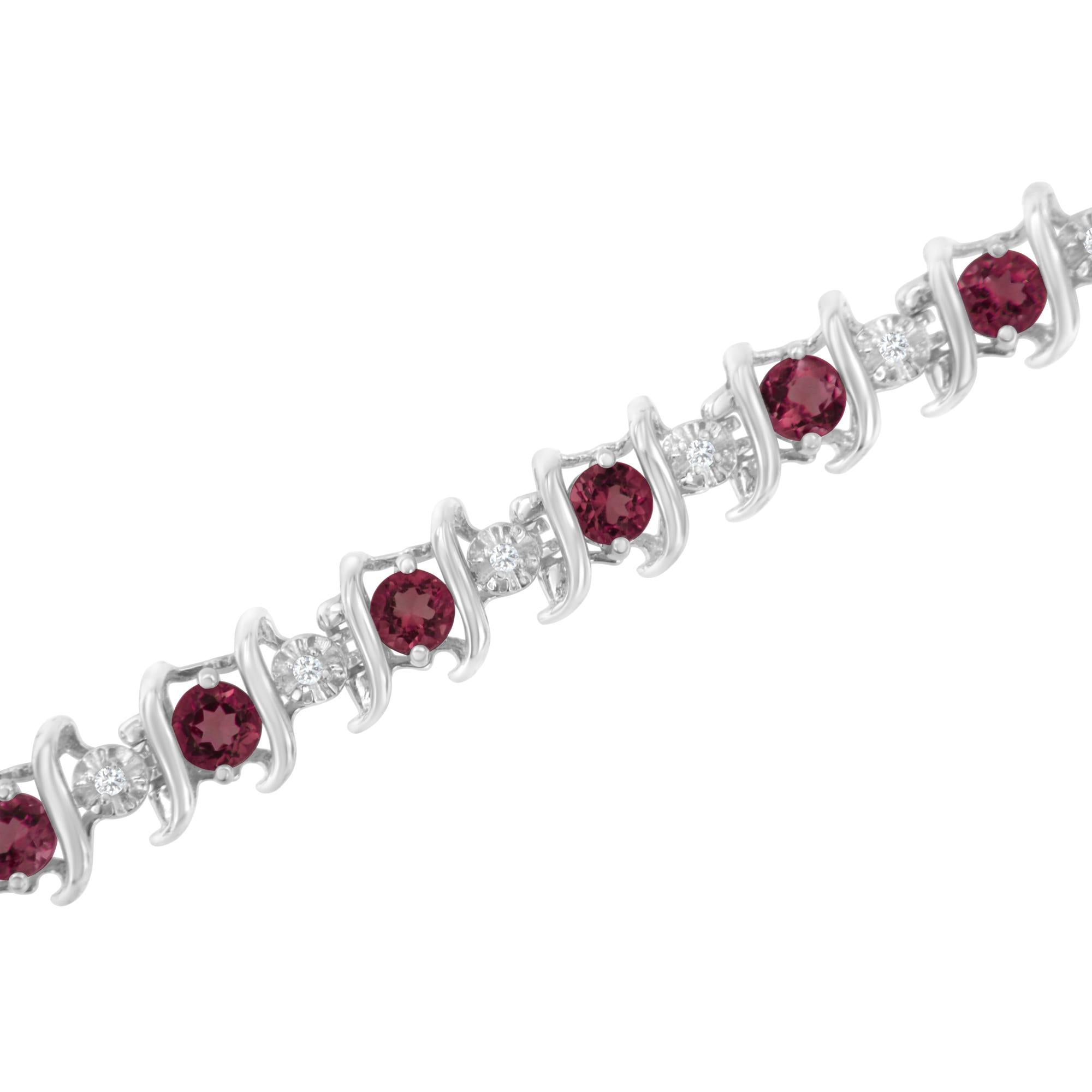 .925 Sterling Silver Lab-grown Birthstone And 1/6 Cttw Round Diamond Tennis Bracelet (h-i Color, I1-i2 Clarity)