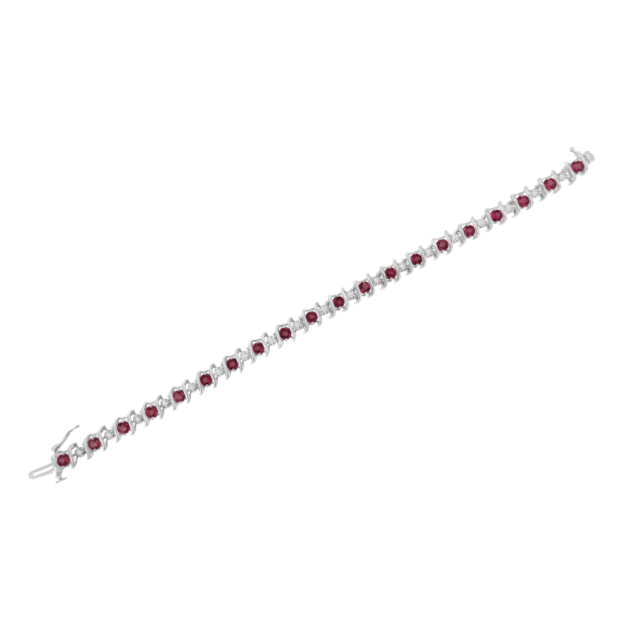 .925 Sterling Silver Lab-grown Birthstone And 1/6 Cttw Round Diamond Tennis Bracelet (h-i Color, I1-i2 Clarity)