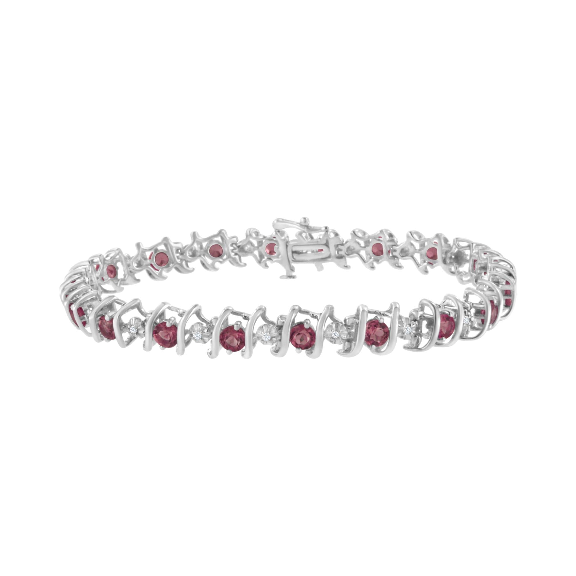 .925 Sterling Silver Lab-grown Birthstone And 1/6 Cttw Round Diamond Tennis Bracelet (h-i Color, I1-i2 Clarity)