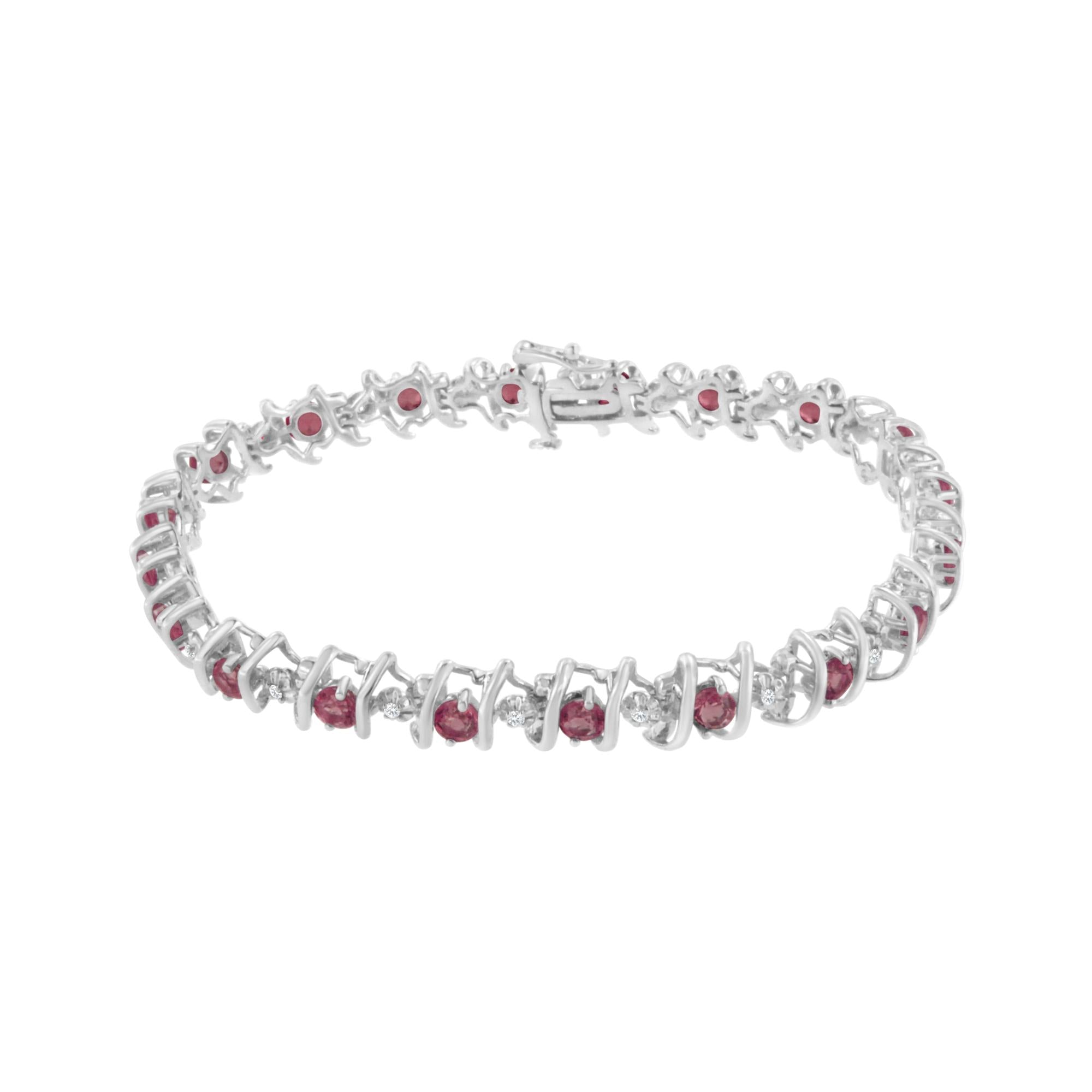 .925 Sterling Silver Lab-grown Birthstone And 1/6 Cttw Round Diamond Tennis Bracelet (h-i Color, I1-i2 Clarity)