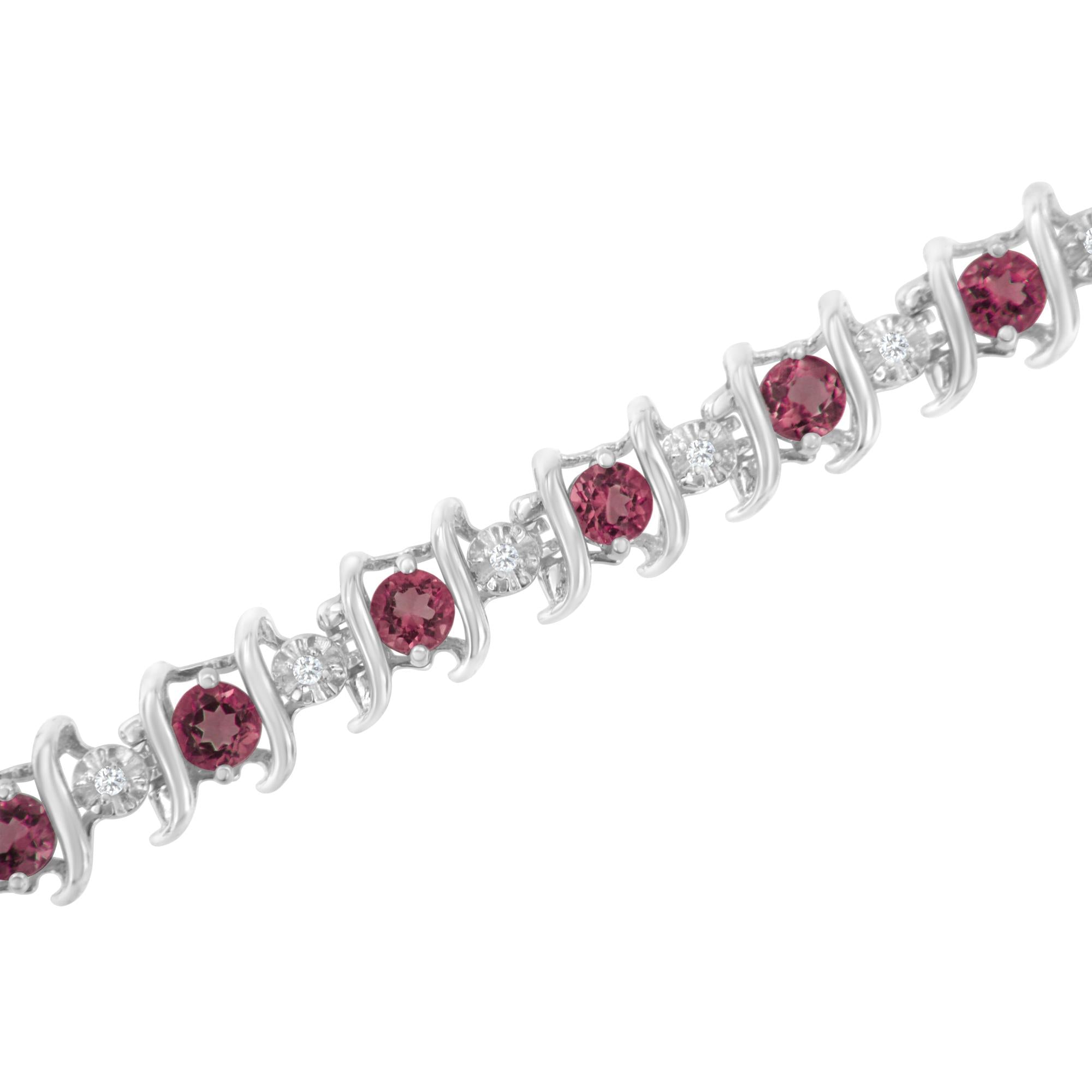 .925 Sterling Silver Lab-grown Birthstone And 1/6 Cttw Round Diamond Tennis Bracelet (h-i Color, I1-i2 Clarity)