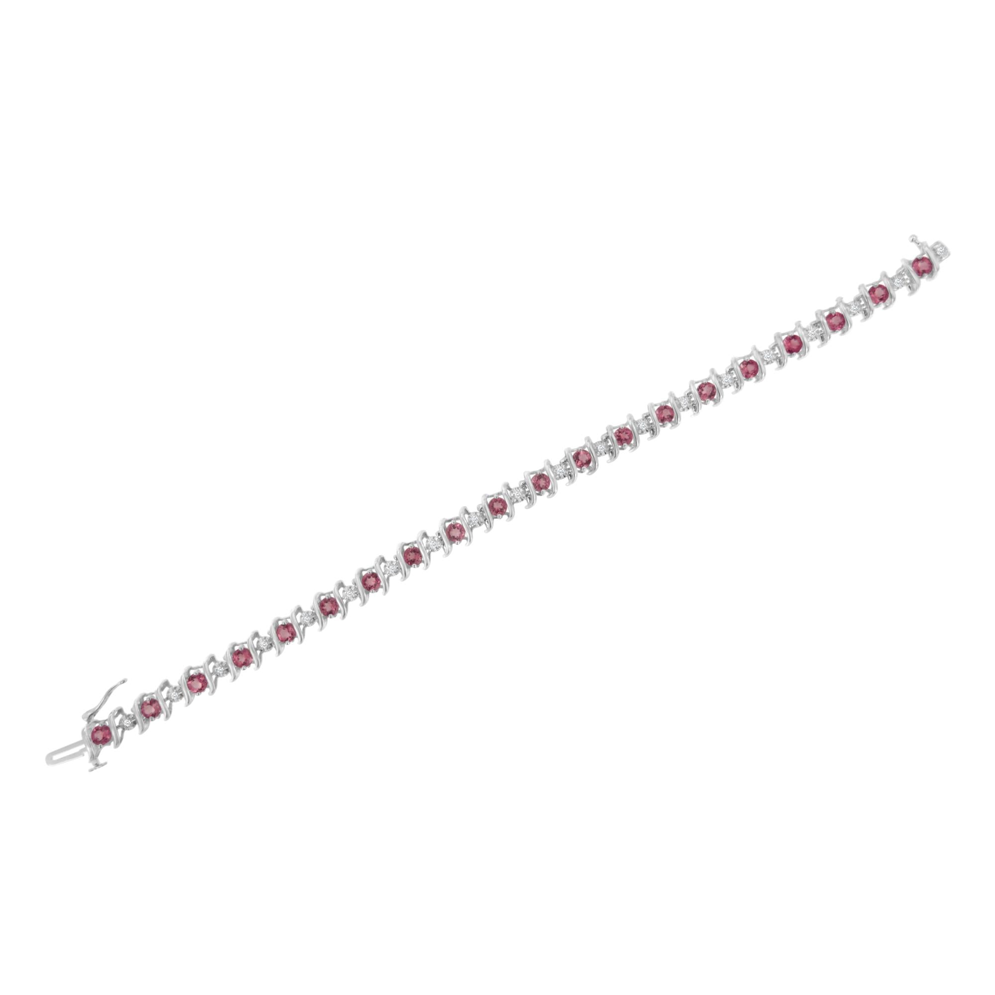 .925 Sterling Silver Lab-grown Birthstone And 1/6 Cttw Round Diamond Tennis Bracelet (h-i Color, I1-i2 Clarity)