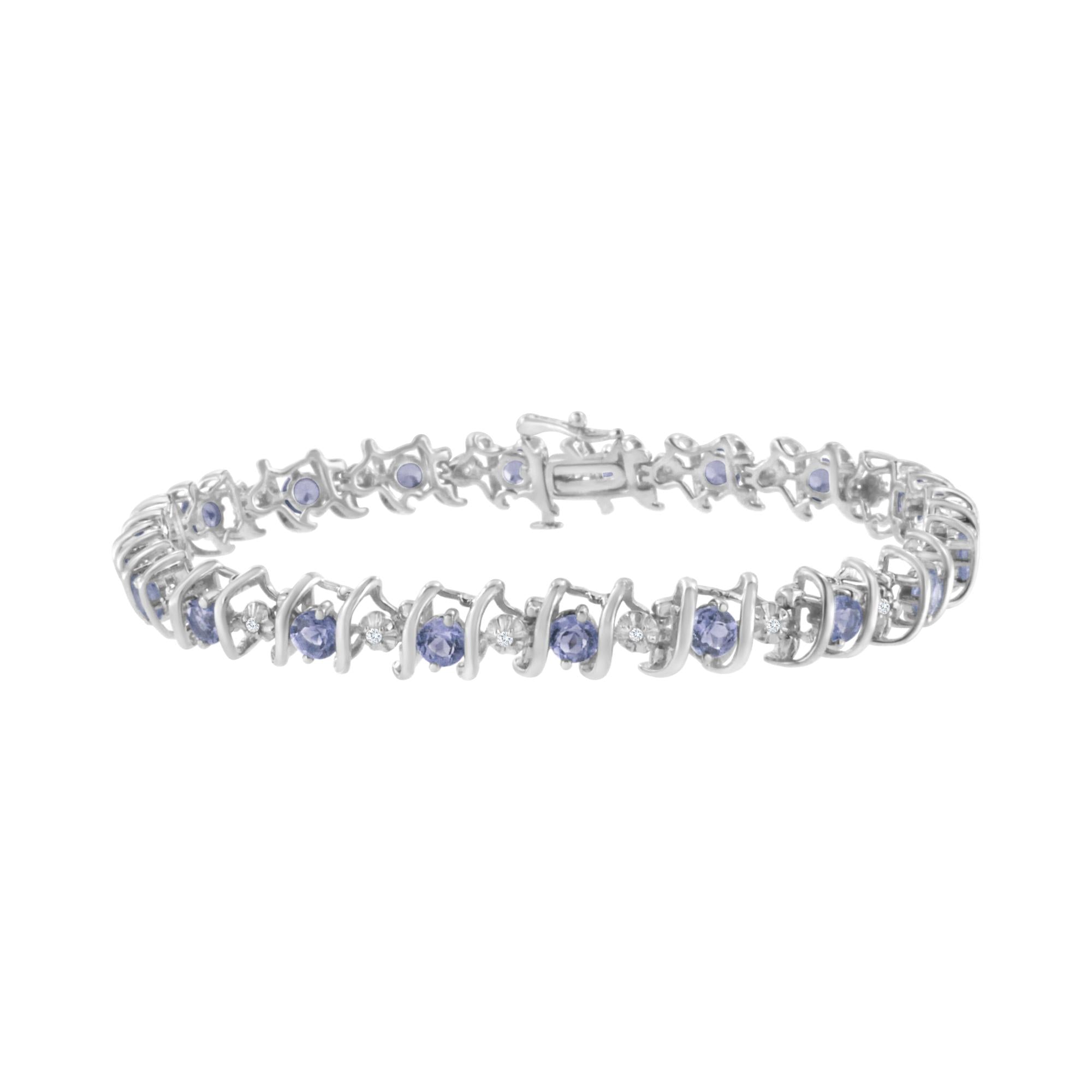 .925 Sterling Silver Lab-grown Birthstone And 1/6 Cttw Round Diamond Tennis Bracelet (h-i Color, I1-i2 Clarity)