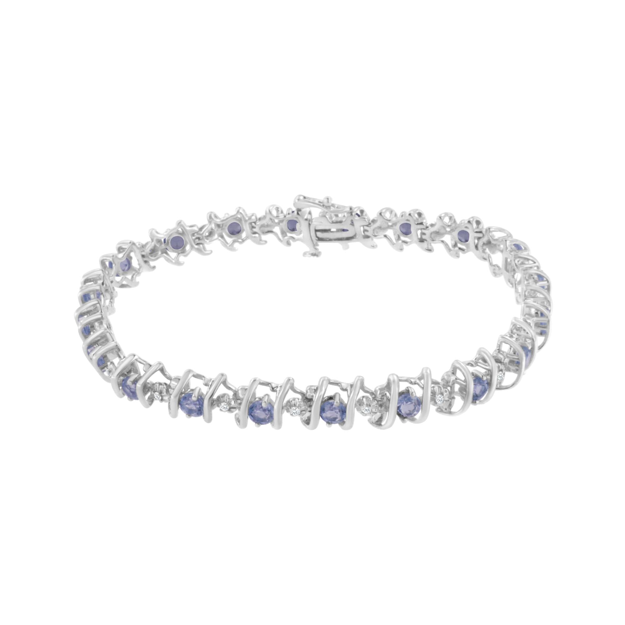 .925 Sterling Silver Lab-grown Birthstone And 1/6 Cttw Round Diamond Tennis Bracelet (h-i Color, I1-i2 Clarity)