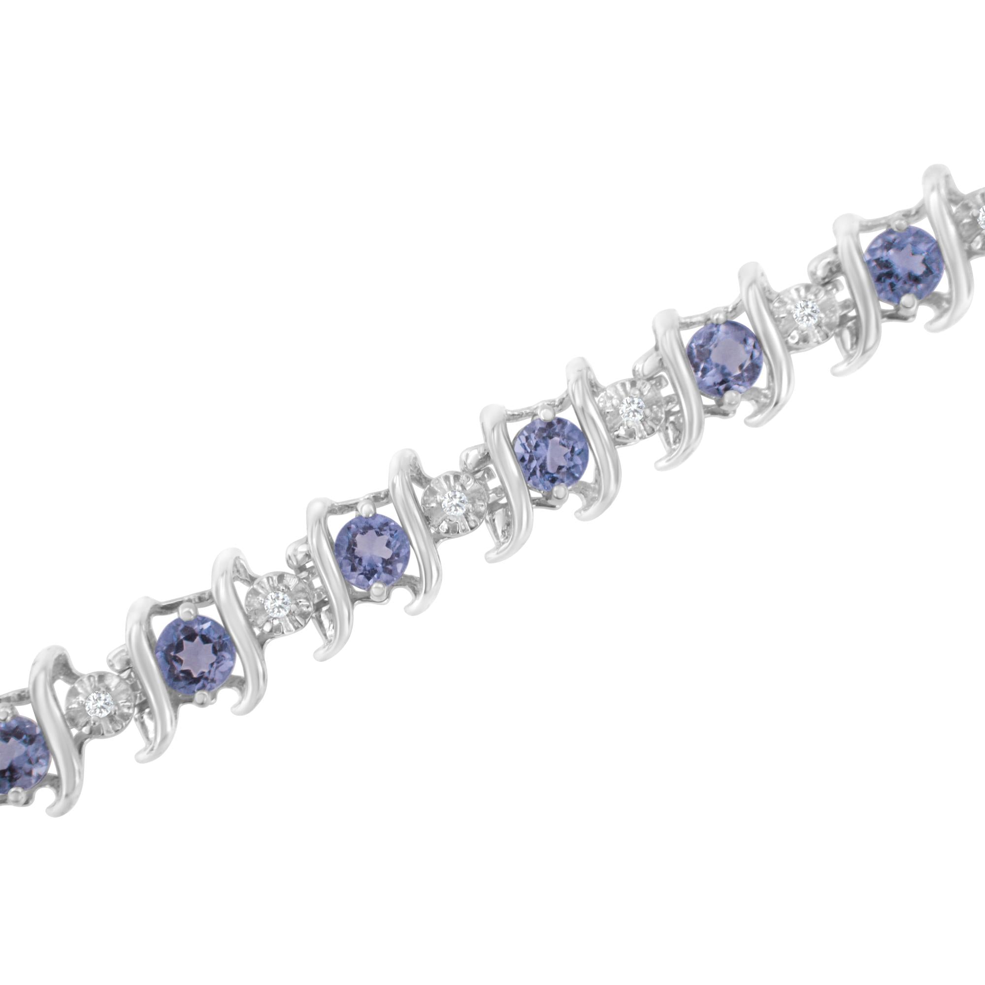 .925 Sterling Silver Lab-grown Birthstone And 1/6 Cttw Round Diamond Tennis Bracelet (h-i Color, I1-i2 Clarity)