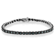 Black Rhodium Plated .925 Sterling Silver 1.0 Cttw Diamond Miracle Tennis Bracelet (Enhanced Blue Color, I3 Clarity) - 7"