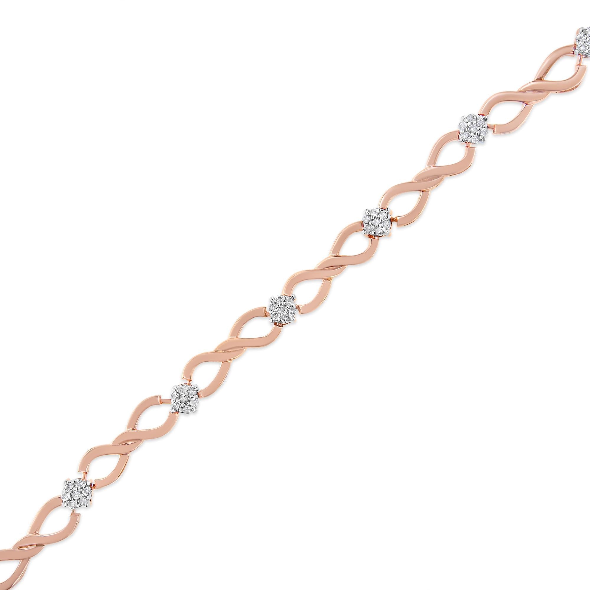 10k Rose Gold Plated .925 Sterling Silver 1/2 Cttw Diamond Infinity Link Tennis Bracelet (h-i Color, I2-i3 Clarity) -7”