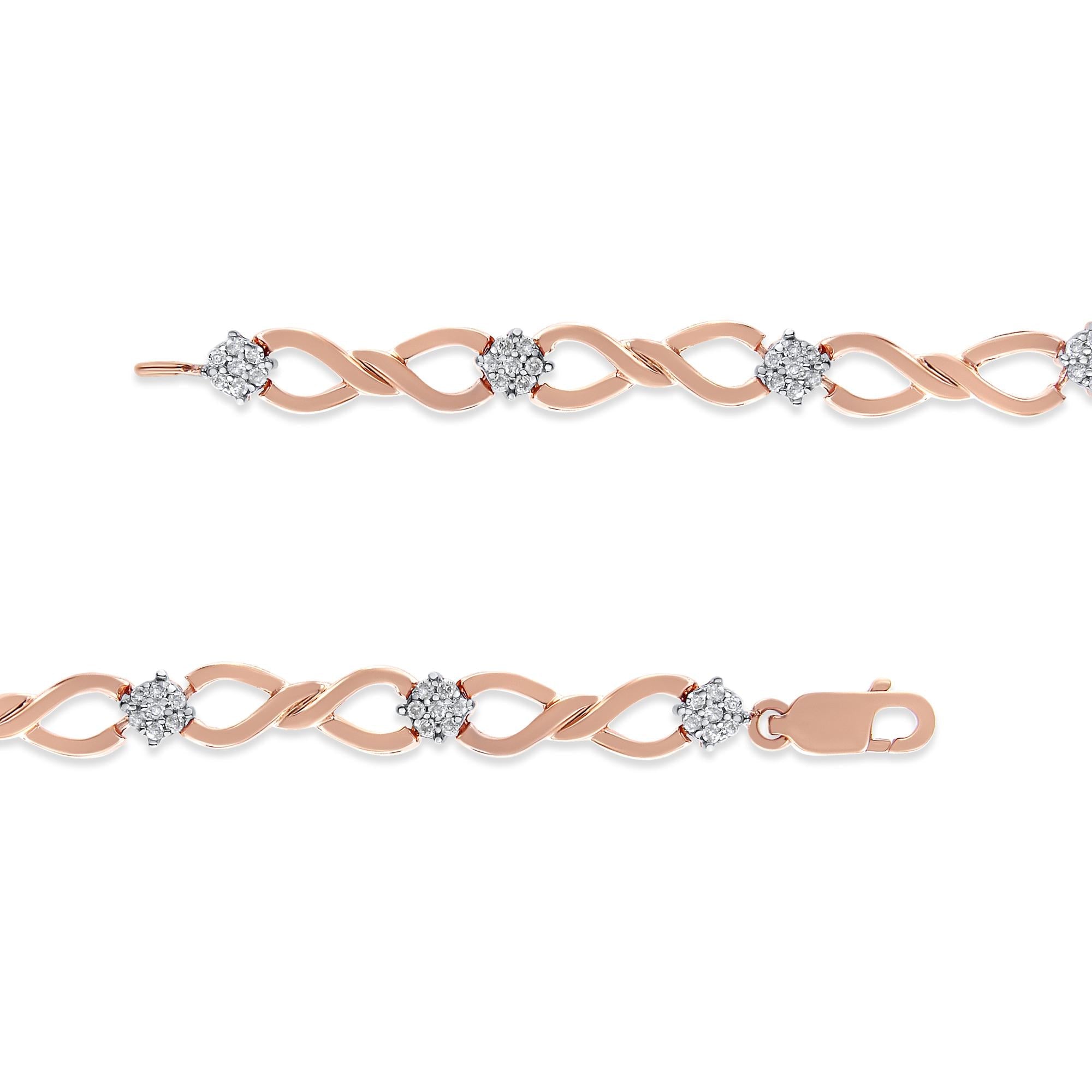 10k Rose Gold Plated .925 Sterling Silver 1/2 Cttw Diamond Infinity Link Tennis Bracelet (h-i Color, I2-i3 Clarity) -7”