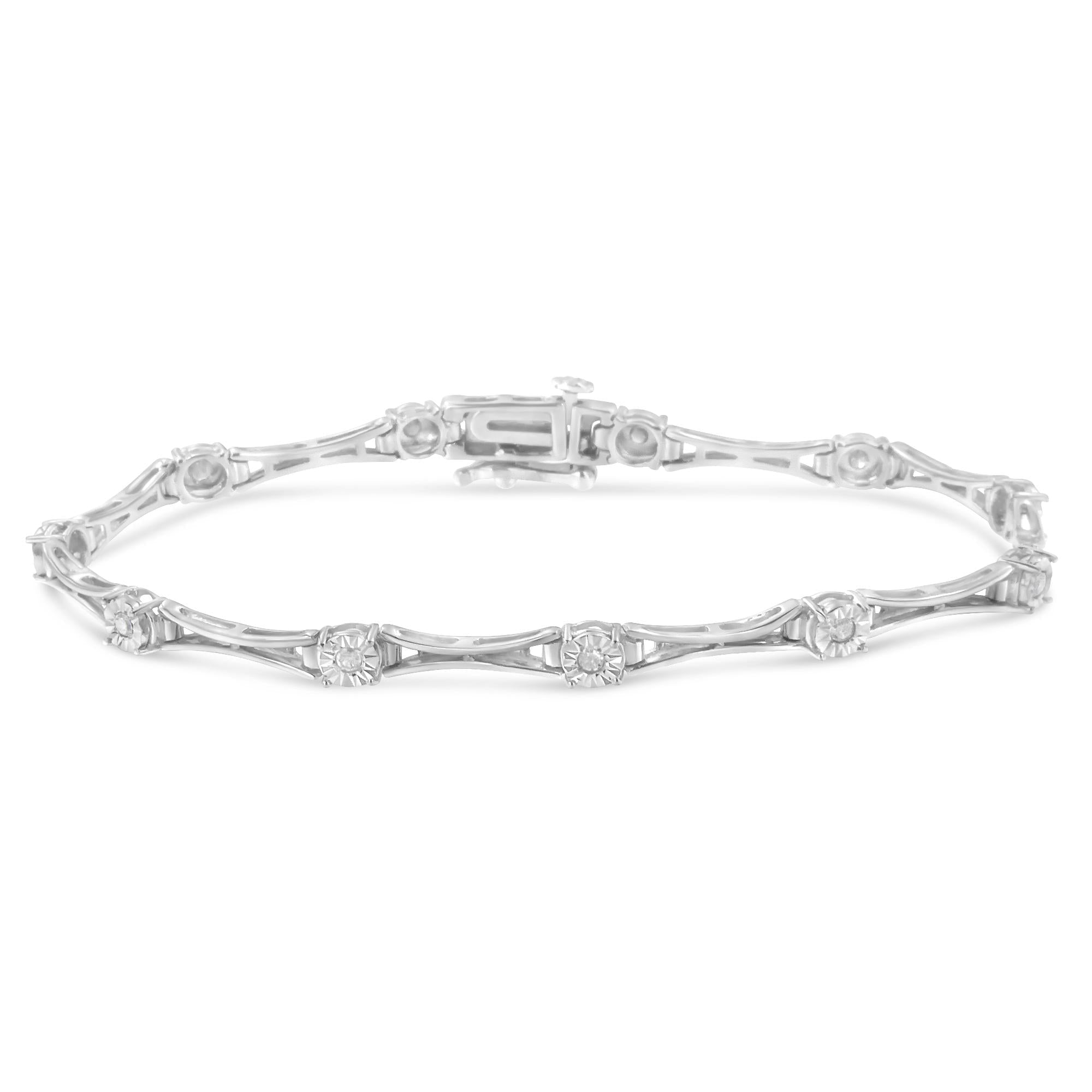 .925 Sterling Silver 1/4 Cttw Diamond Miracle-Set Flared-Bar 7" Link-Style Tennis Bracelet
