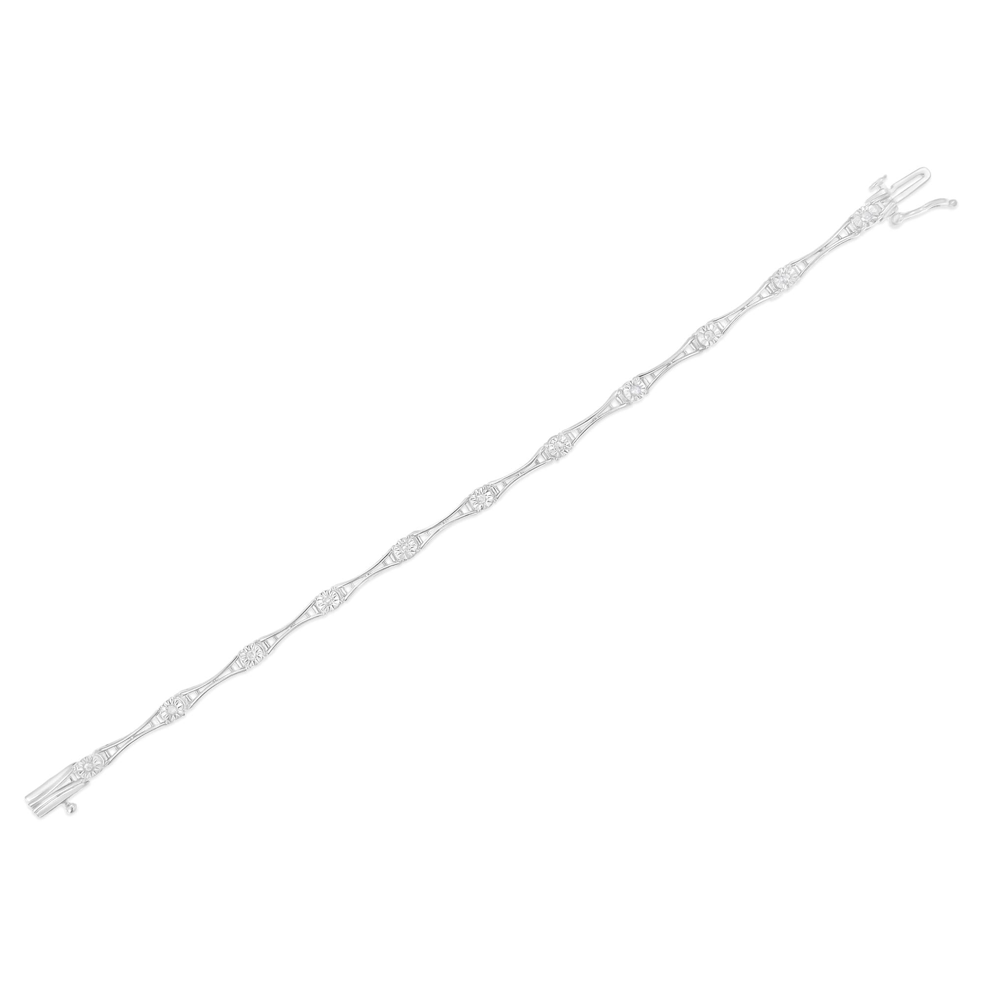 .925 Sterling Silver 1/4 Cttw Diamond Miracle-Set Flared-Bar 7" Link-Style Tennis Bracelet
