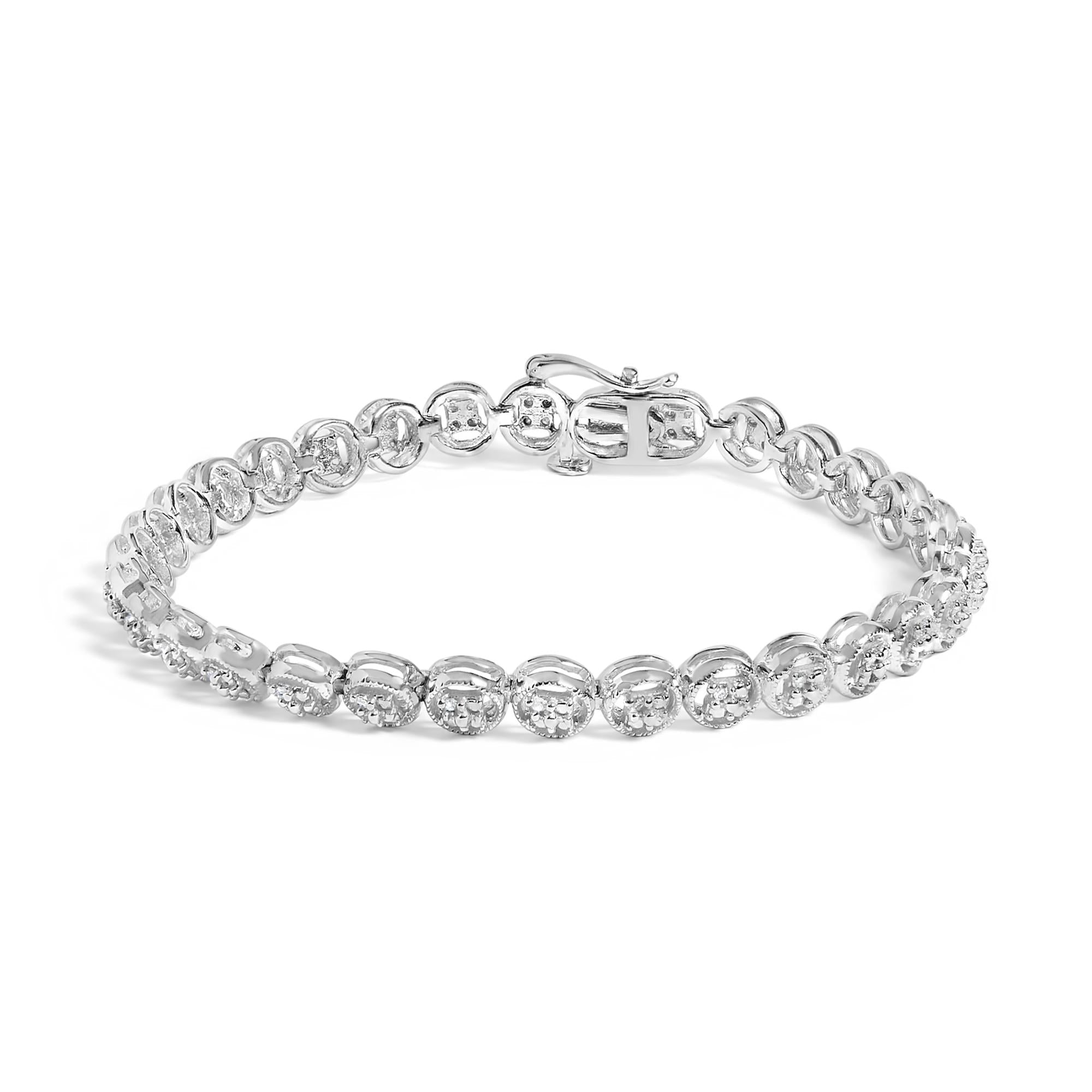 .925 Sterling Silver 1/10 Cttw Diamond Open Circle Wheel Link 7" Tennis Bracelet