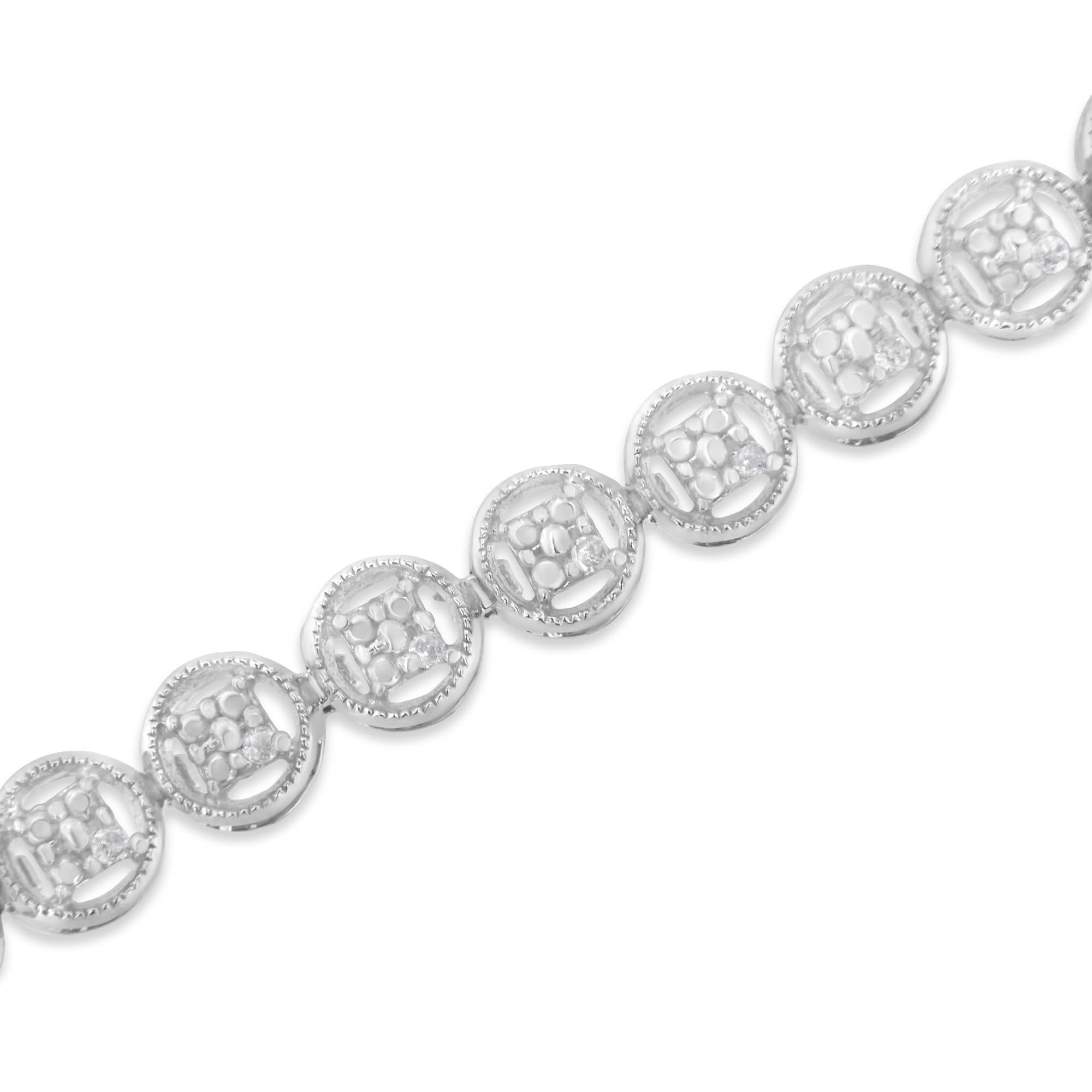 .925 Sterling Silver 1/10 Cttw Diamond Open Circle Wheel Link 7" Tennis Bracelet
