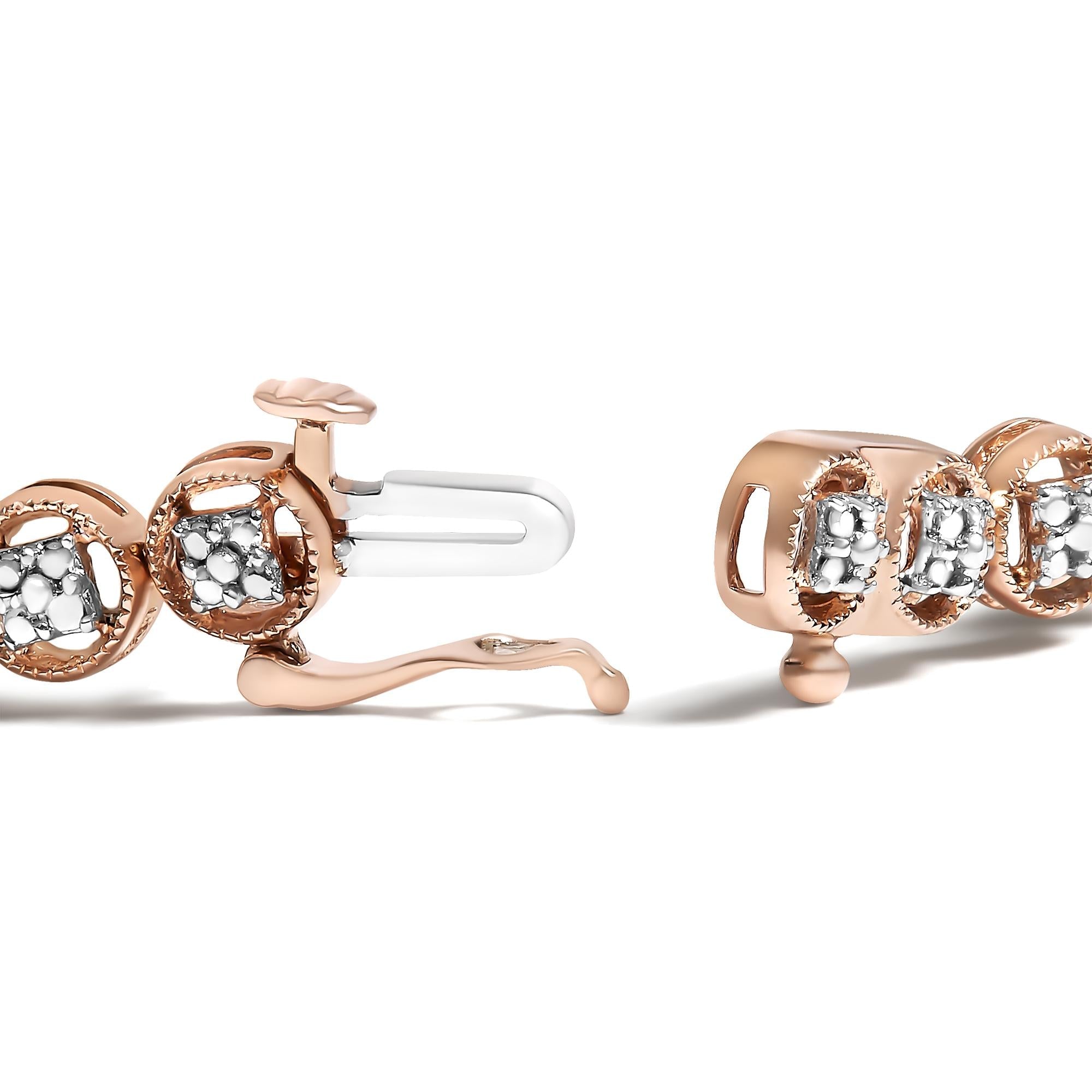 .925 Sterling Silver 1/4 Cttw Diamond 7" Open Circle Wheel Link Tennis Bracelet (I-J Color, I2-I3 Clarity)