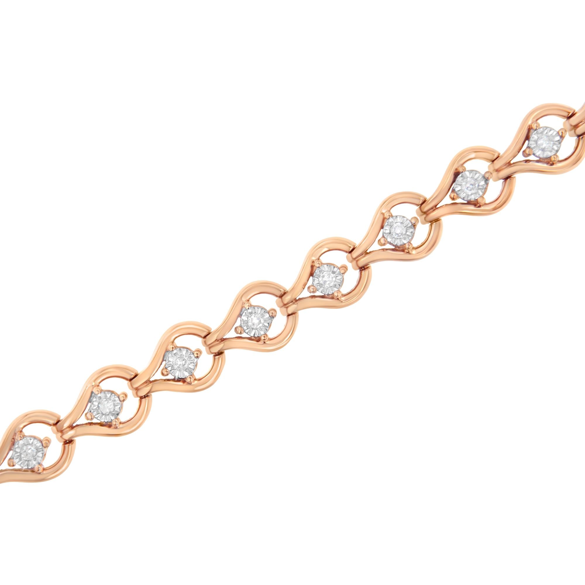 .925 Sterling Silver 1/4 Cttw Diamond Miracle-set Teardrop Shaped 7” Link Bracelet (i-j Color, I3 Clarity)