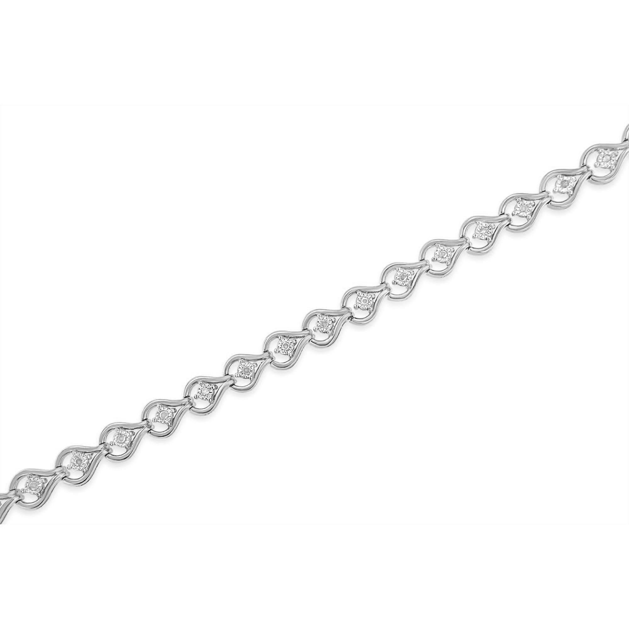 .925 Sterling Silver 1/4 Cttw Diamond Miracle-set Teardrop Shaped 7” Link Bracelet (i-j Color, I3 Clarity)