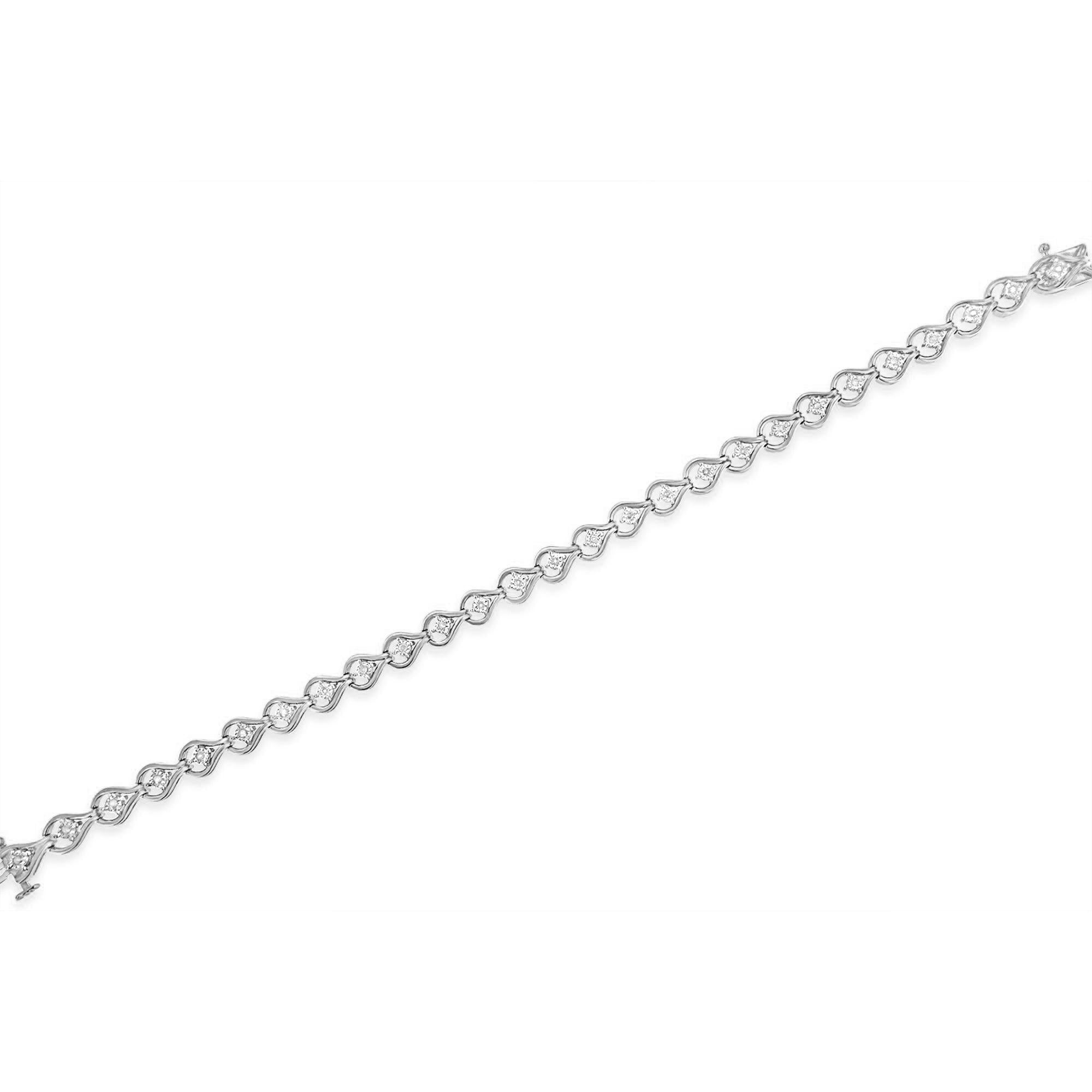 .925 Sterling Silver 1/4 Cttw Diamond Miracle-set Teardrop Shaped 7” Link Bracelet (i-j Color, I3 Clarity)