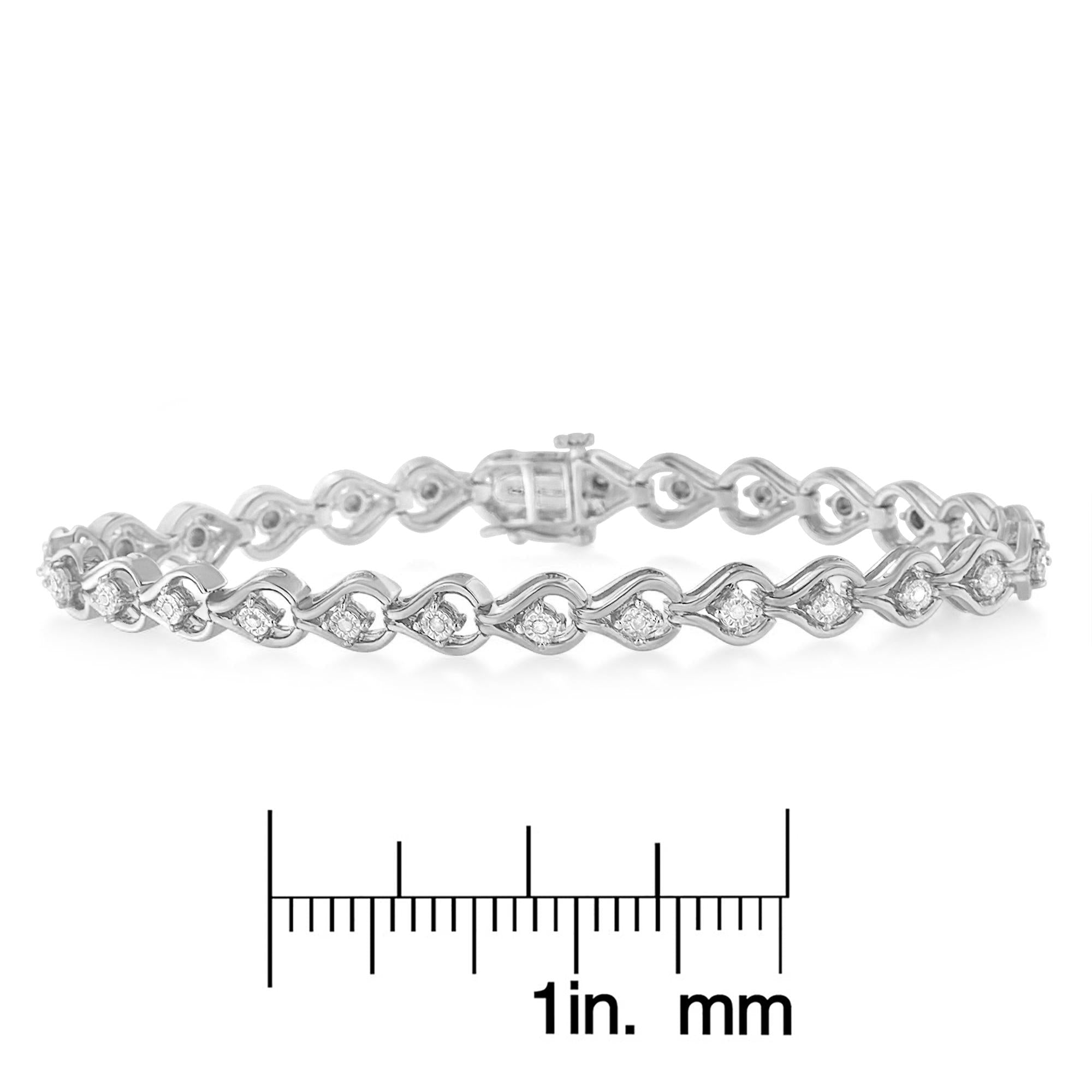 .925 Sterling Silver 1/4 Cttw Diamond Miracle-set Teardrop Shaped 7” Link Bracelet (i-j Color, I3 Clarity)