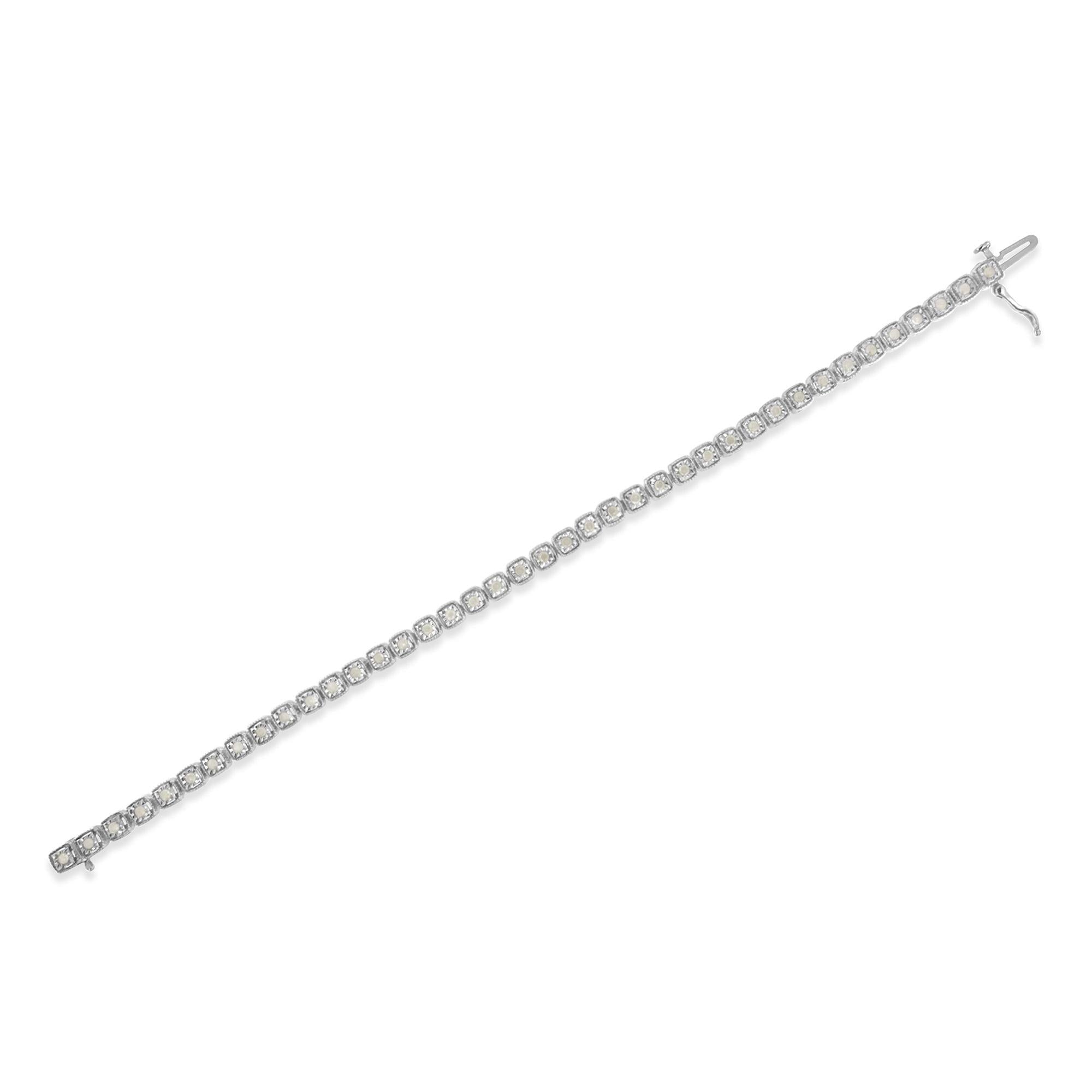 .925 Sterling Silver 1.0 Cttw Diamond Miracle-Set Square Milgrain 7" Link Tennis Bracelet