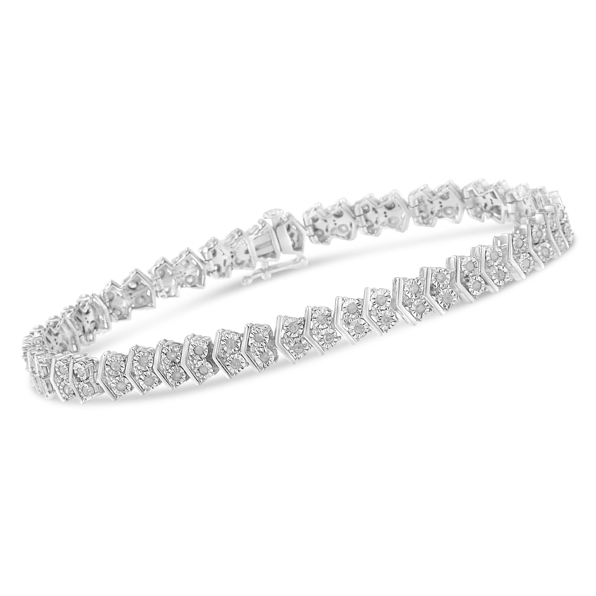 .925 Sterling Silver 1.0 Cttw Chevron 2 Stone Arrow Link Tennis Bracelet (i-j Color, I3 Clarity) - 7”