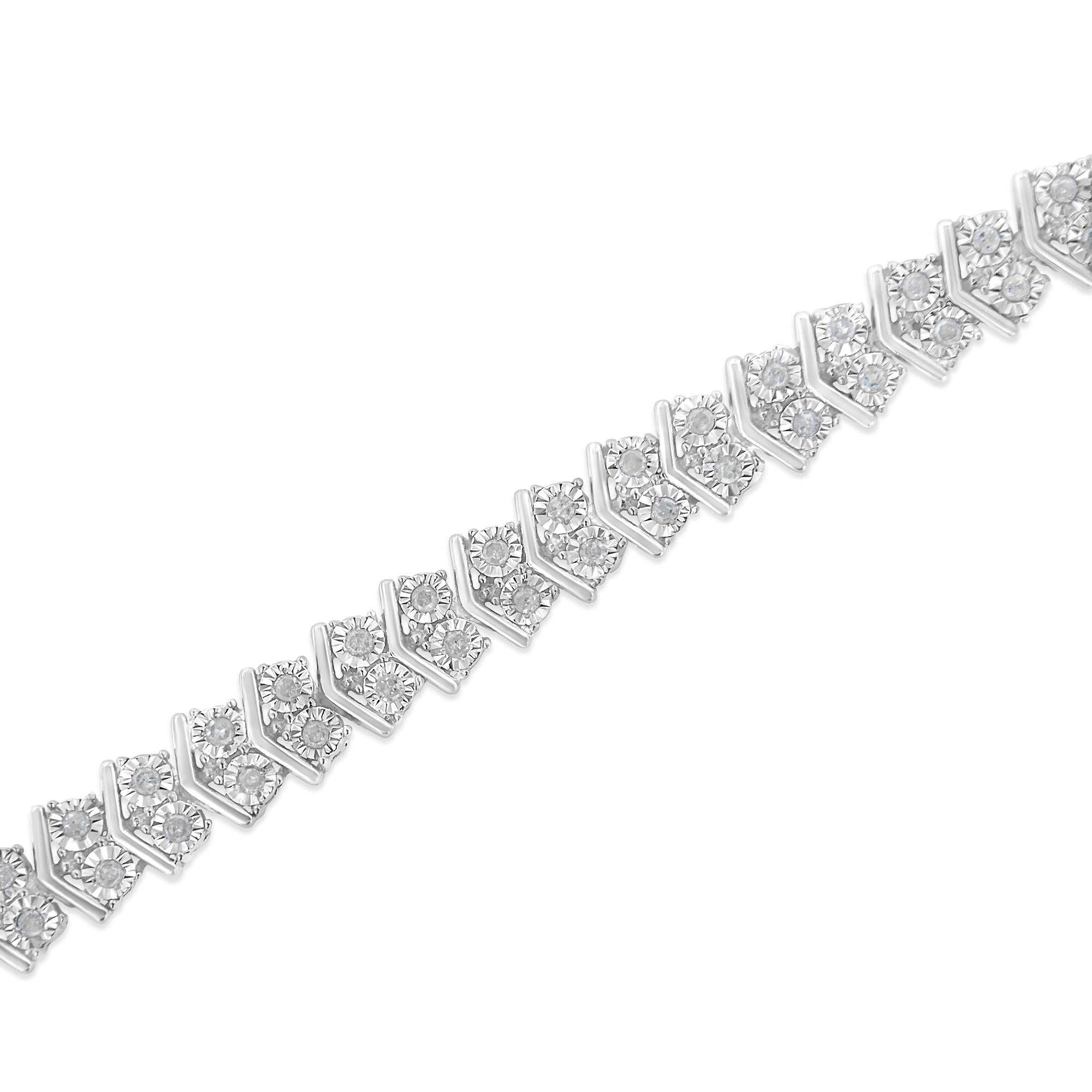 .925 Sterling Silver 1.0 Cttw Chevron 2 Stone Arrow Link Tennis Bracelet (i-j Color, I3 Clarity) - 7”