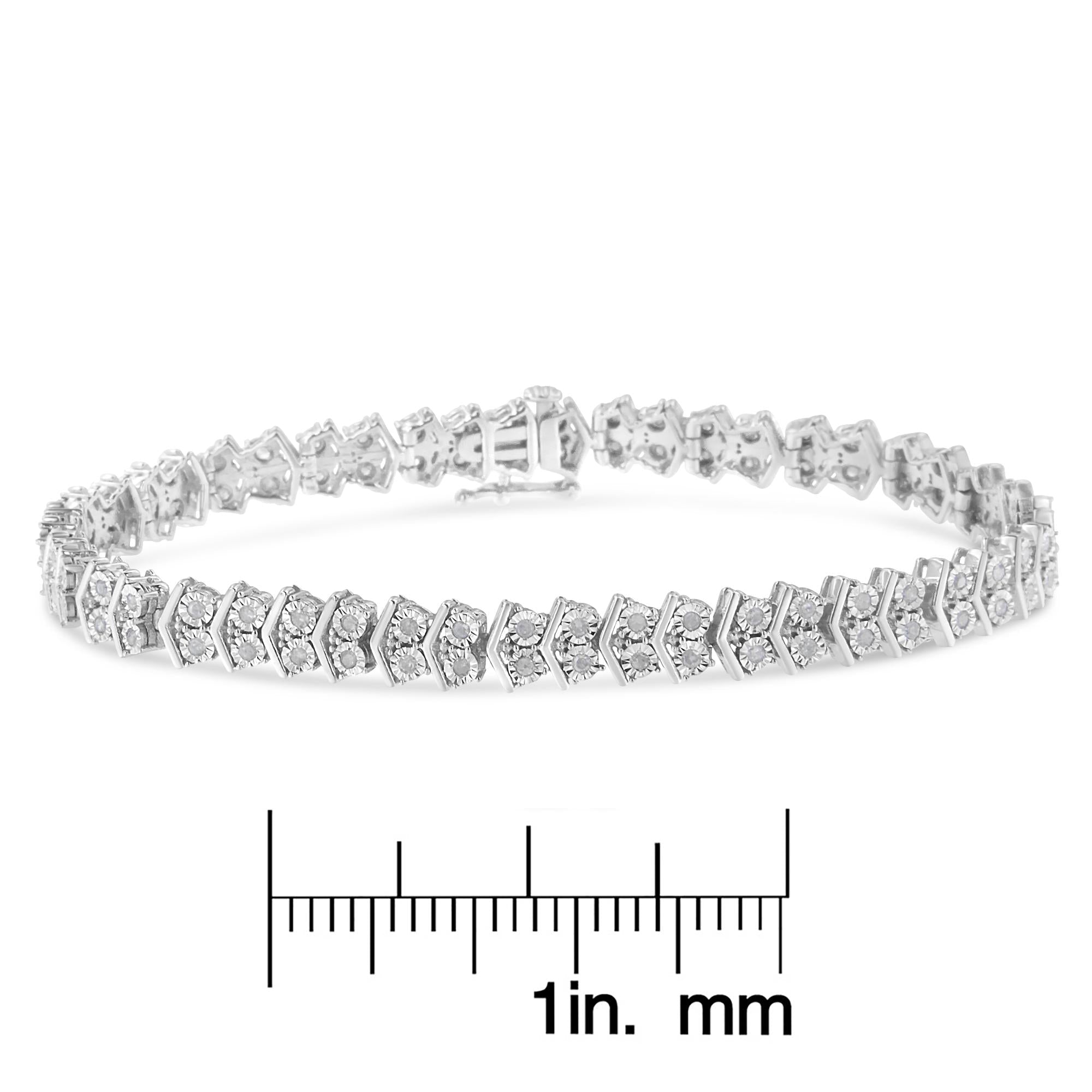 .925 Sterling Silver 1.0 Cttw Chevron 2 Stone Arrow Link Tennis Bracelet (i-j Color, I3 Clarity) - 7”